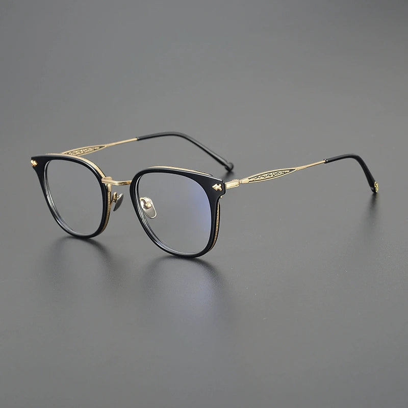 Stylish Unisex Black Titanium Acetate Square Eyeglasses - Lightweight & Durable Full-Rim Frames for Work, Reading & Fashion (Model 945928)