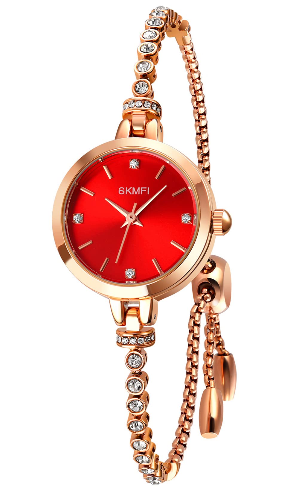 Elegant Women's Classic Fashion Stainless Steel Waterproof Watch with Japanese Quartz Movement - Gold & Red Bracelet Watch for Daily Wear, Office, Dating & Special Occasions