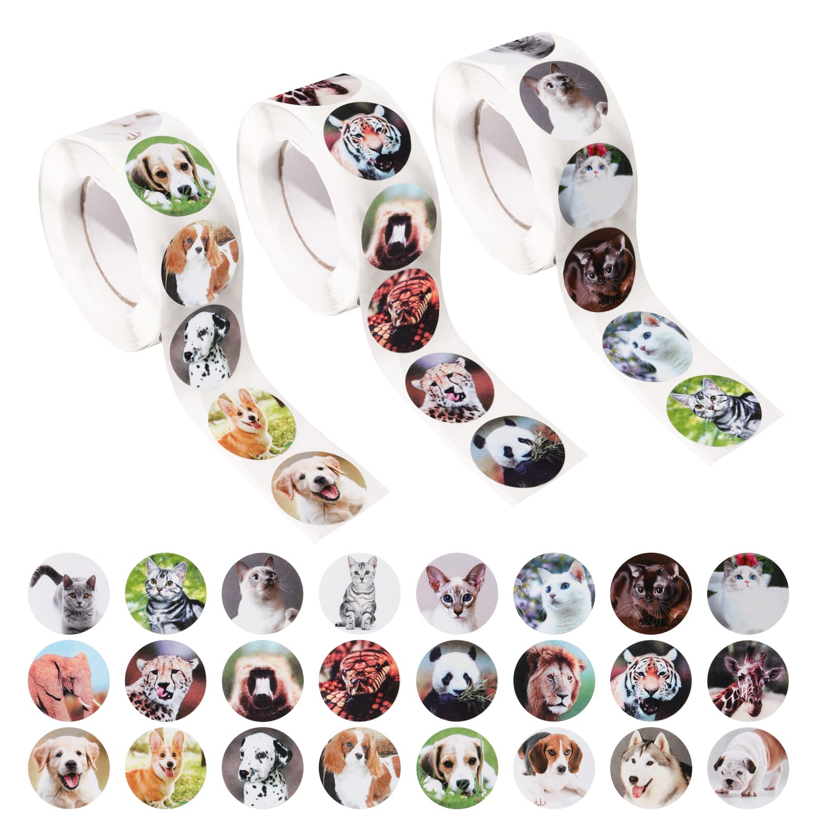 BENBO 1500 Pcs Zoo Animal Stickers - 1 Inch Cute Puppy, Dog & Cat Stickers Roll - Realistic Kitten Labels for Scrapbooking, Classroom Rewards, Party Favors & Holiday Envelopes - Perfect for Kids Crafts, School Projects & Gift Wrapping