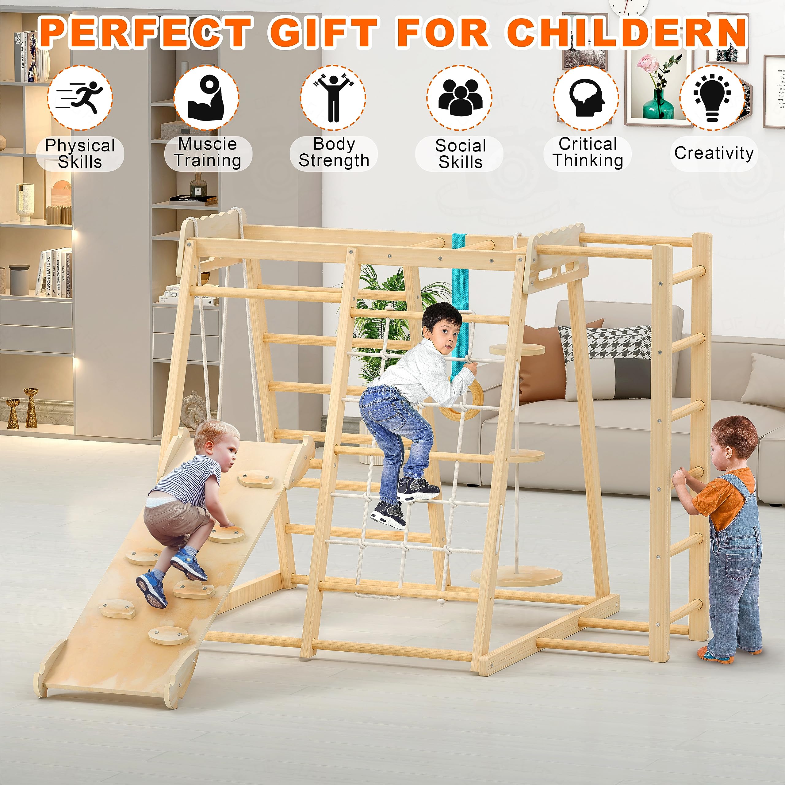 Jungle Gym for Toddlers - Indoor & Outdoor Montessori Climbing Toy Set with Slide, Climbing Wall, Rope Climber, Monkey Bars & Swing | Backyard Playground Equipment for Kids' Active Play & Motor Skill Development