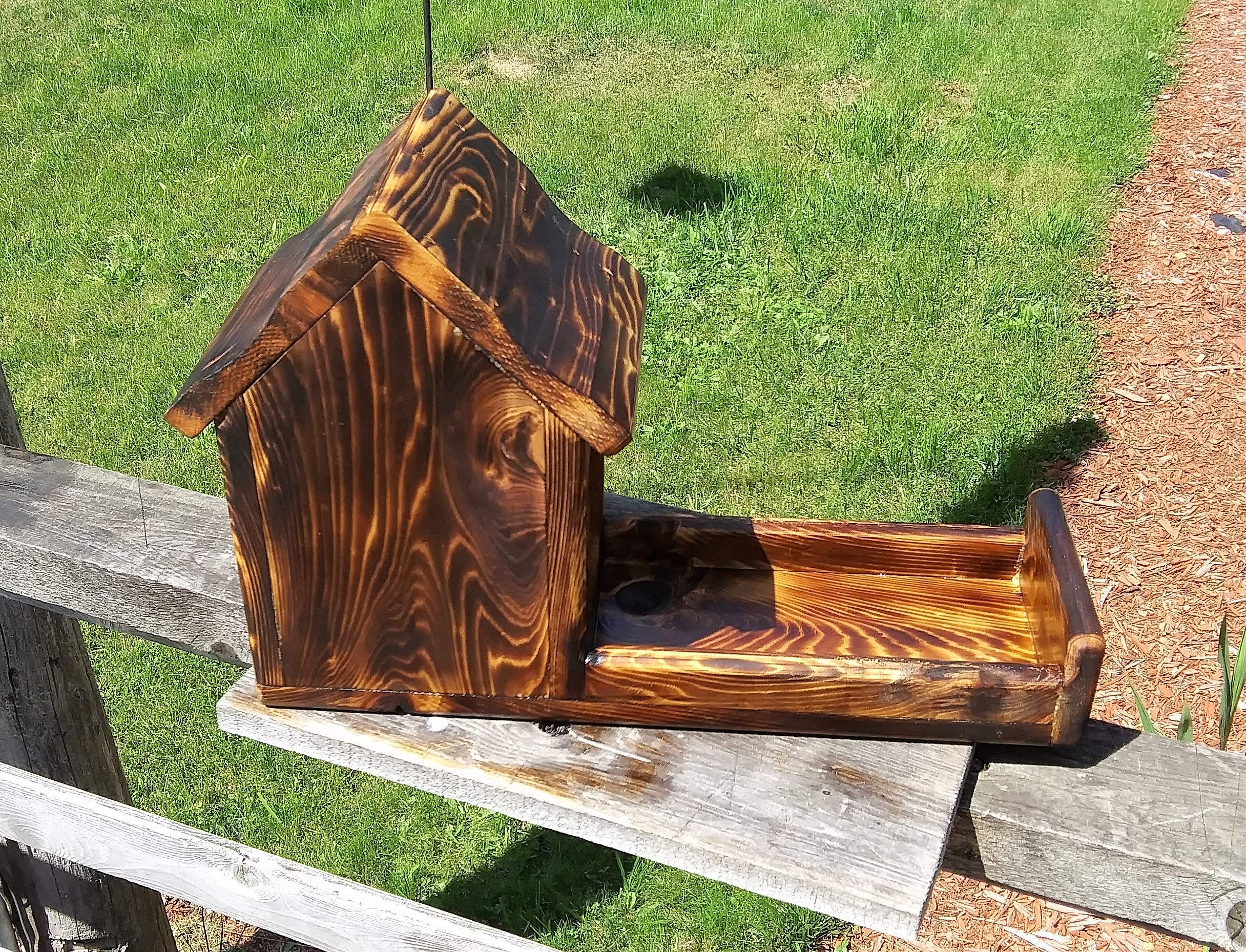 Cedar Wood Squirrel Feeder - Gallon Glass Jar with Fence Mount - Outdoor Wildlife Feeding for Backyard, Garden & Patio