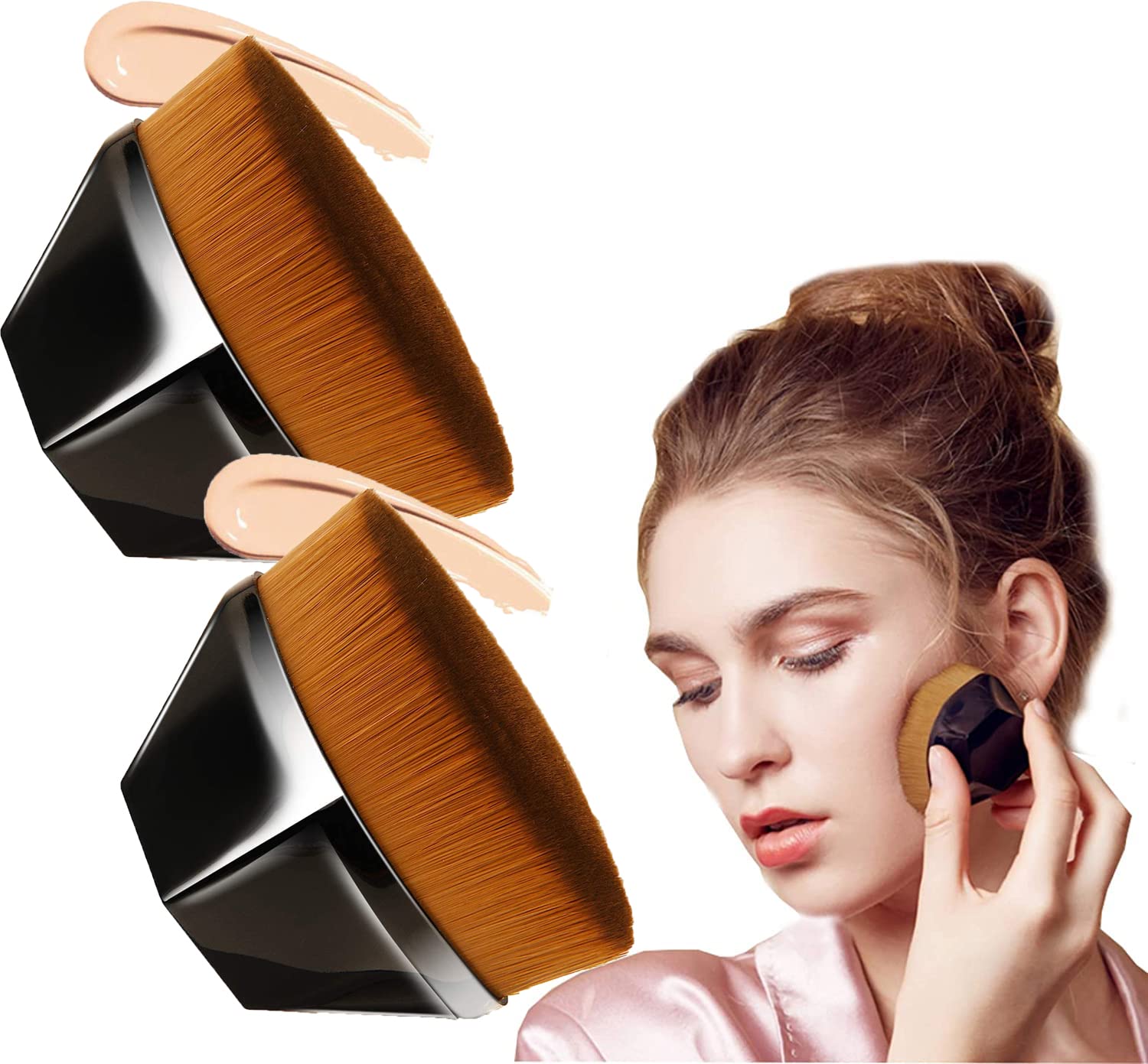Flat Top Kabuki Makeup Brush Set - 4 Pack (2 Black) for Flawless Foundation Application