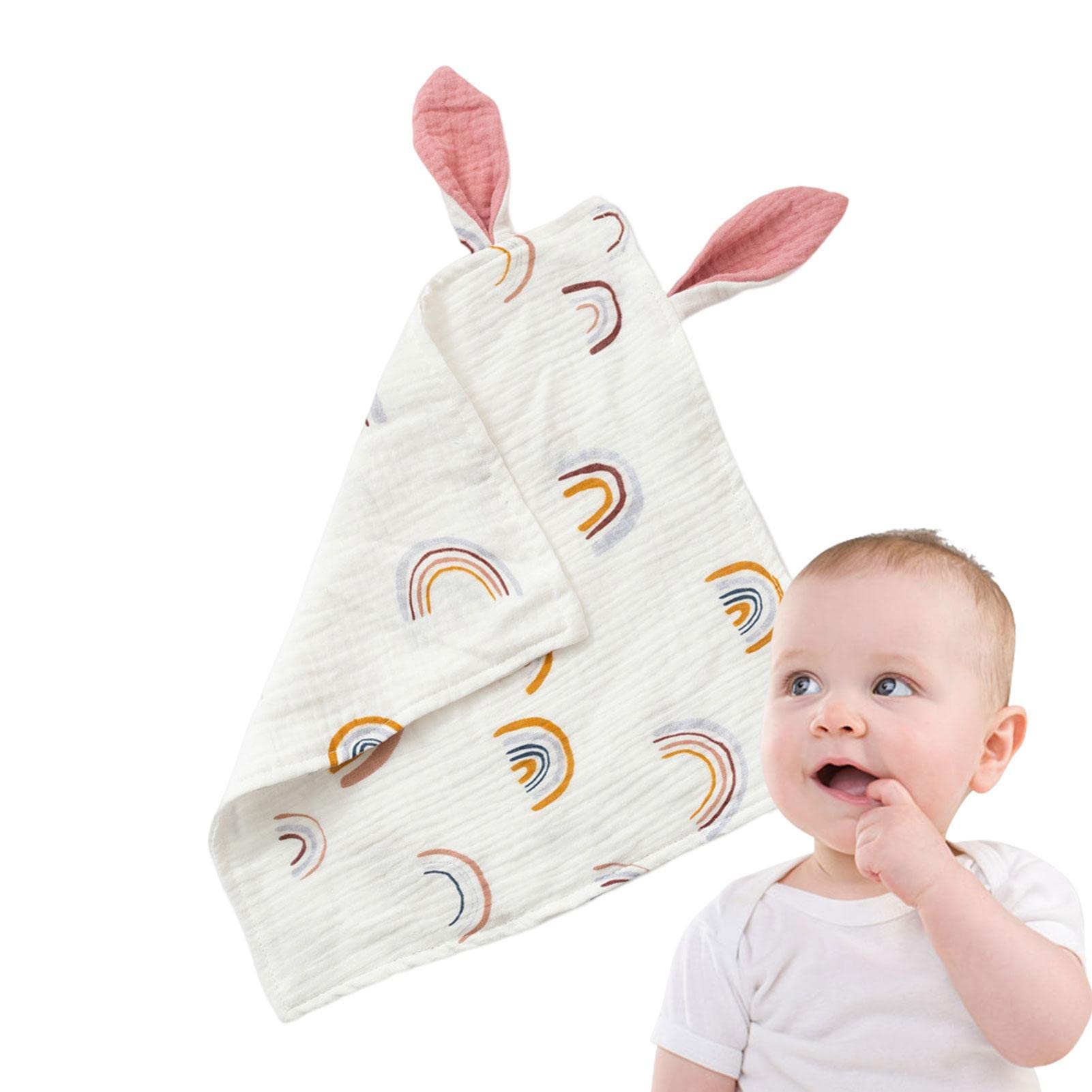 Bexdug Muslin Baby Washcloths - Soft Rabbit Ear Shaped Towels for Newborns, Cute Animal Print Infant Bibs & Face Bath Towels, Absorbent Sweat Blankets - Perfect for Bath Time, Feeding & Gentle Skin Care