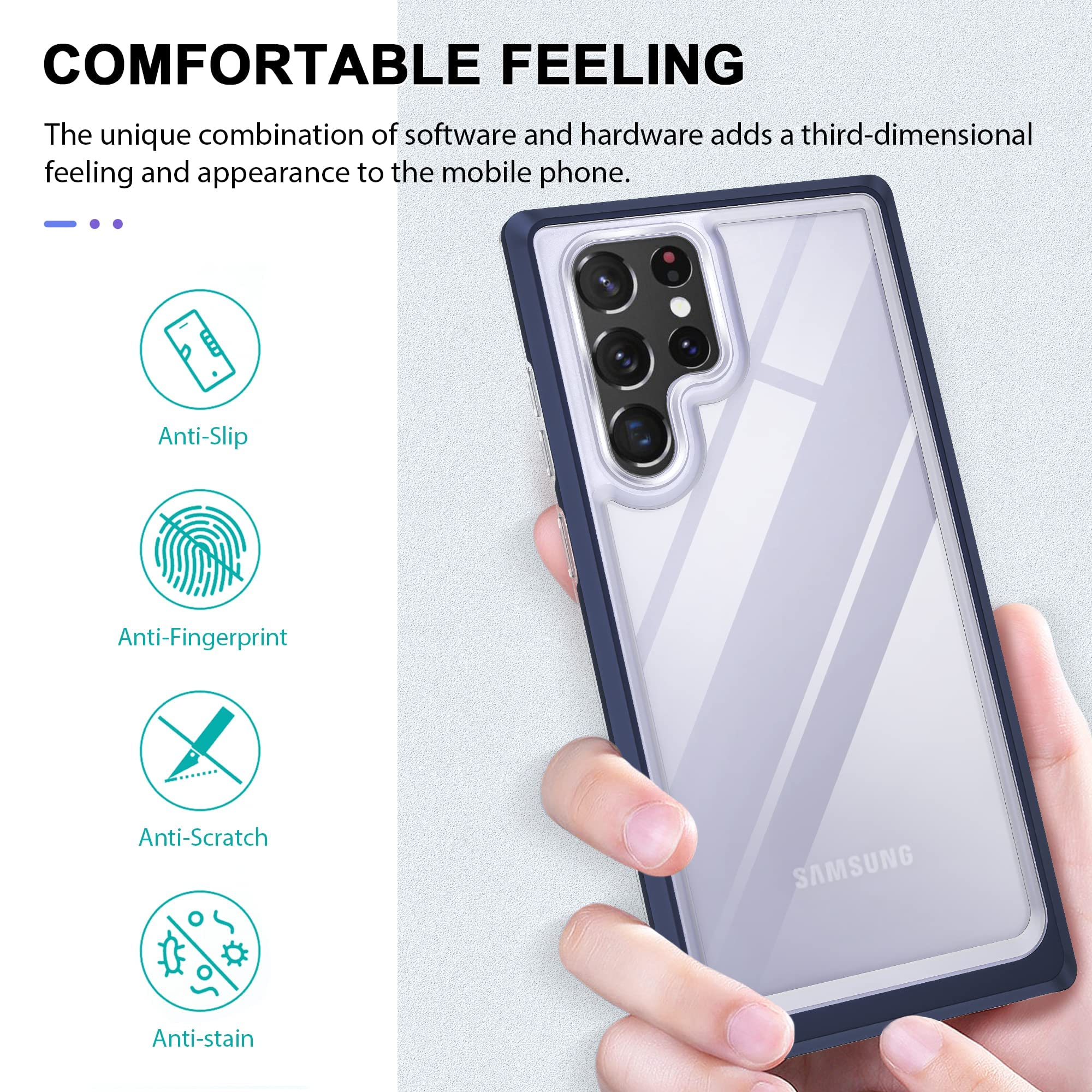 Samsung Galaxy S22 Ultra Case, Slim Thin Soft TPU Bumper & Hard PC Back Cover - Shockproof, Scratch Resistant, Transparent Protective Phone Case (Blue) - Perfect for Daily Use, Travel, and Outdoor Activities