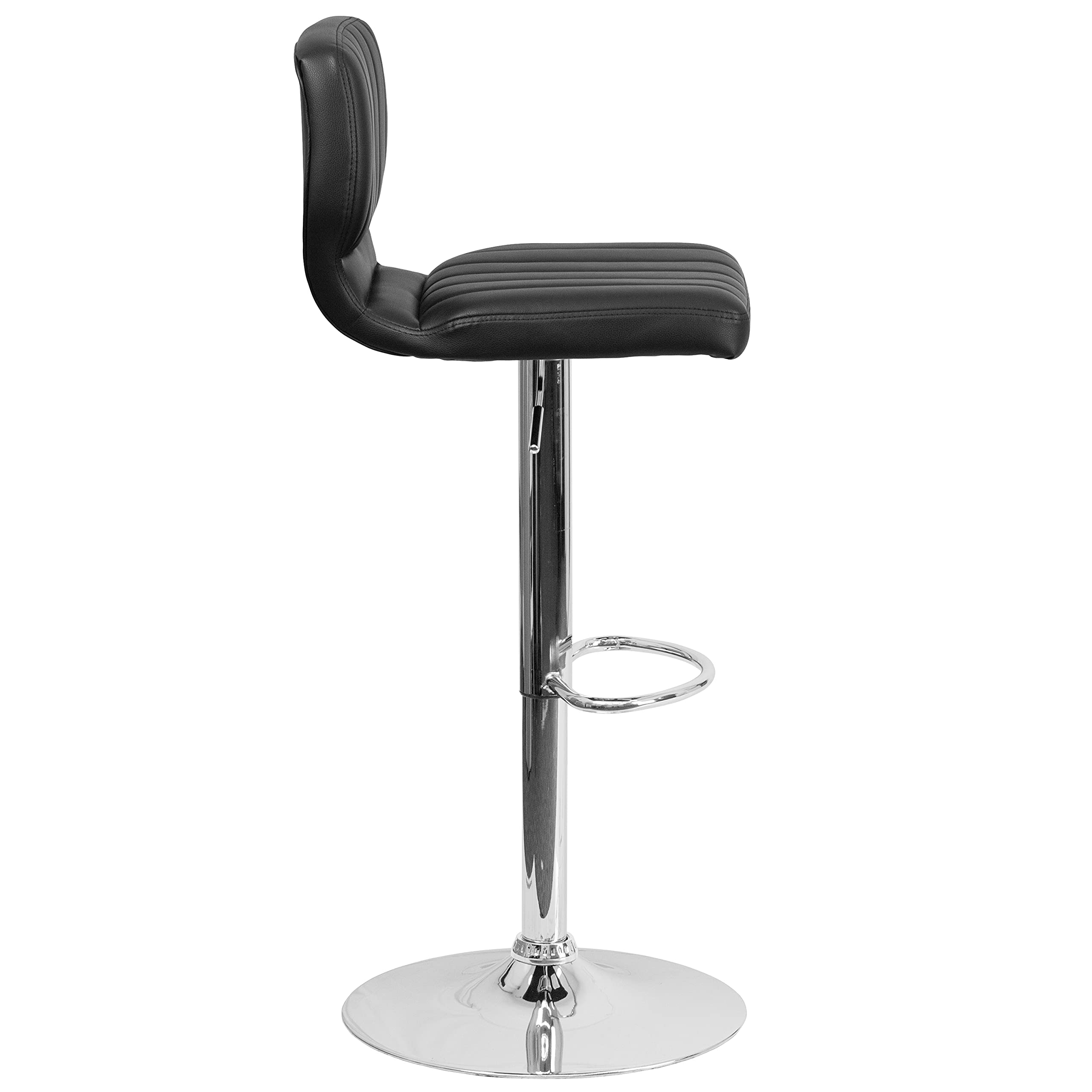 EMMA + OLIVER Black Vinyl Adjustable Height Bar Stool with Vertical Stitch Back - Modern Kitchen Island & Breakfast Nook Seating for Home & Restaurant Use