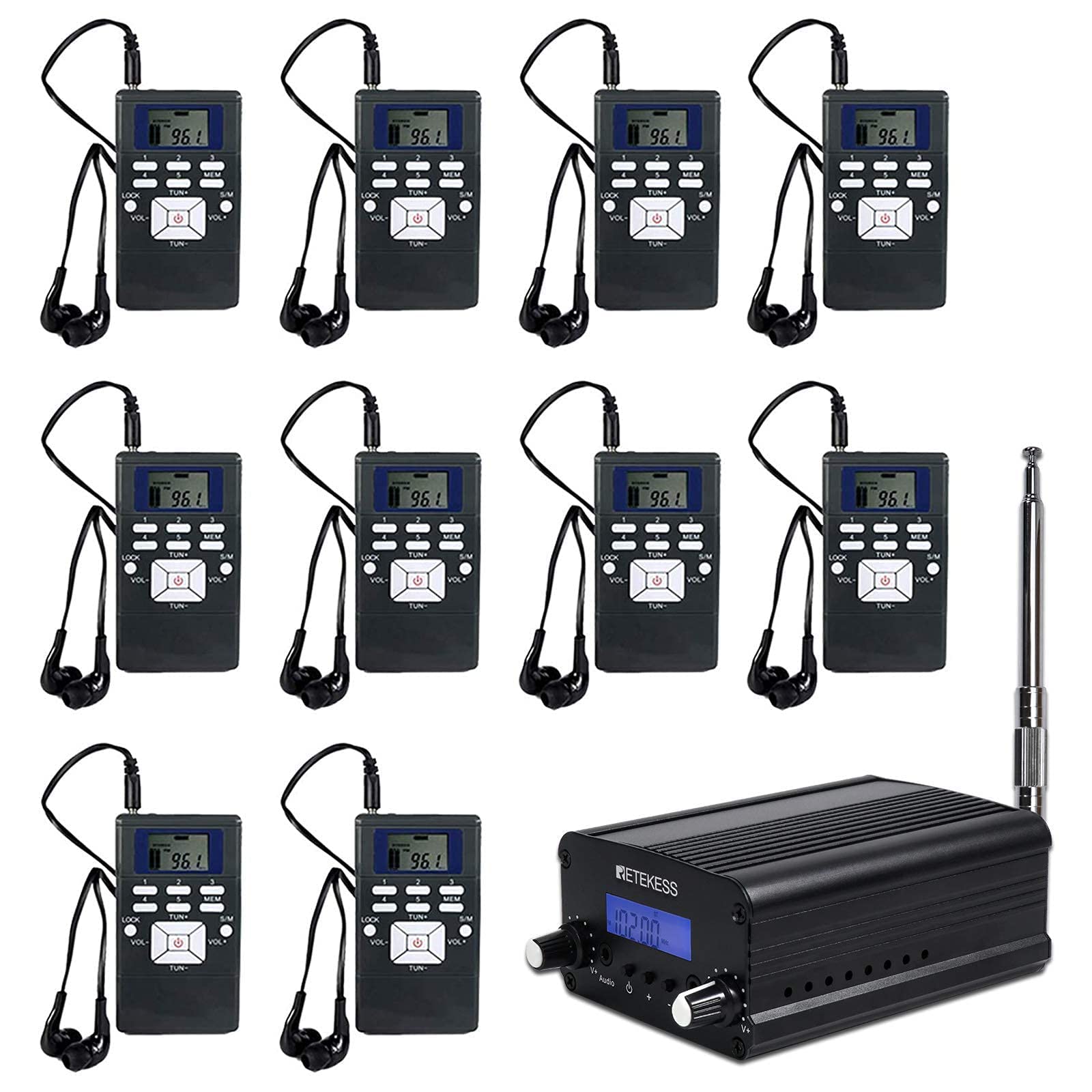 Retekess TR509 FM Transmitter for Church - Dual Mode Long Range Stereo Broadcast System with PR13 Portable FM Radio Receiver & Earphones | Perfect for Drive-in Movies, Parking Lots, Car Clubs, Schools, and Outdoor Events