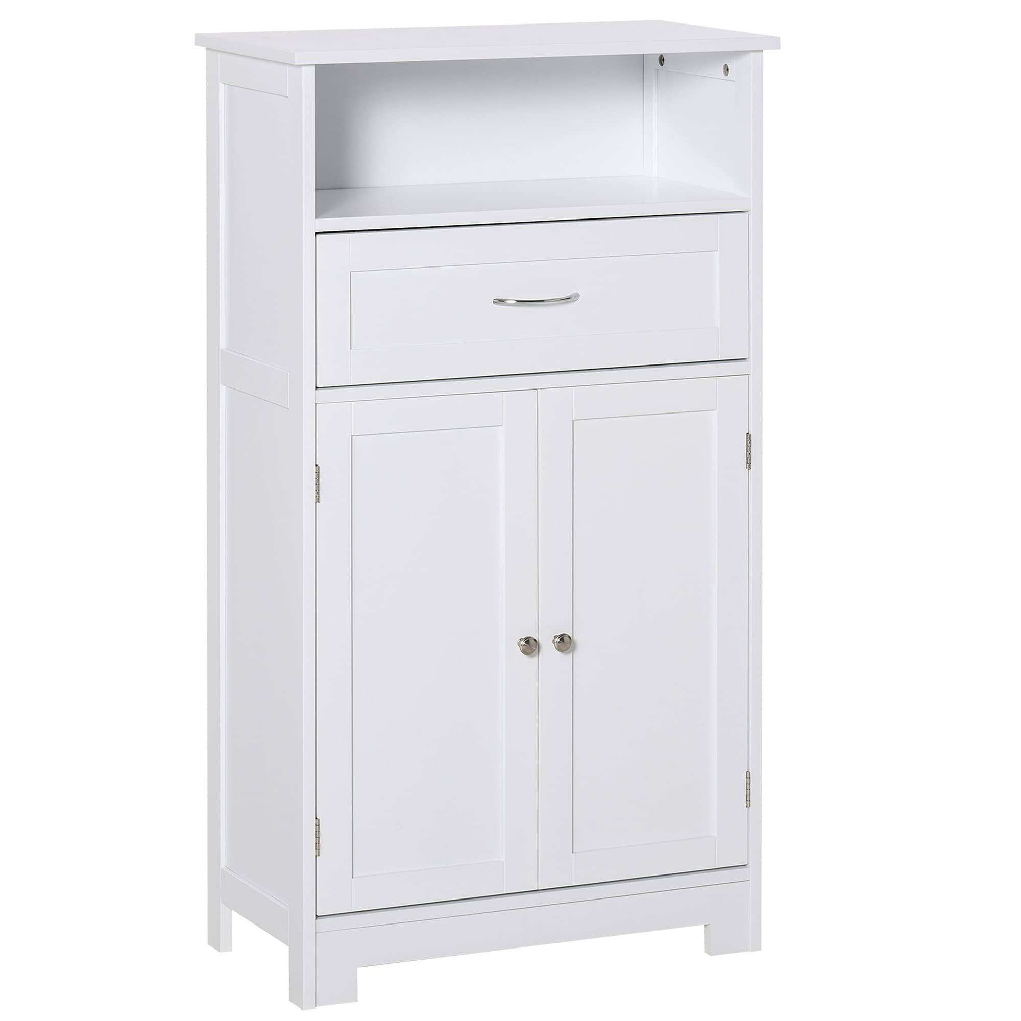 Kleankin Modern Bathroom Floor Cabinet - Free Standing Storage Organizer with Drawer & Adjustable Shelf, White - Perfect for Bathroom, Laundry Room & Bedroom Storage Organization