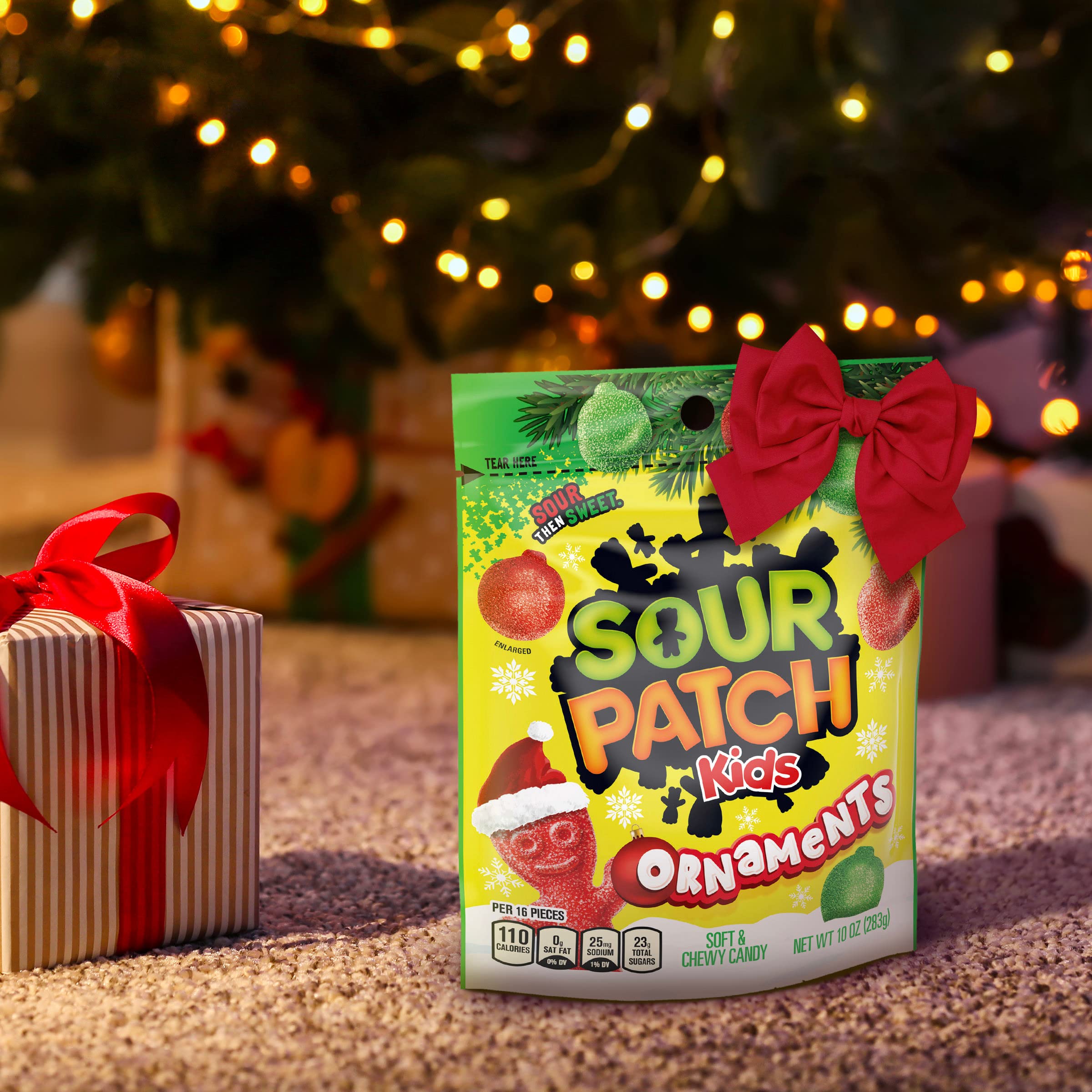Sour Patch Kids Holiday Candy - Soft & Chewy Sour & Sweet Gummy Treats, 10 oz Bag - Perfect for Christmas Stocking Stuffers, Party Favors & Office Snacks