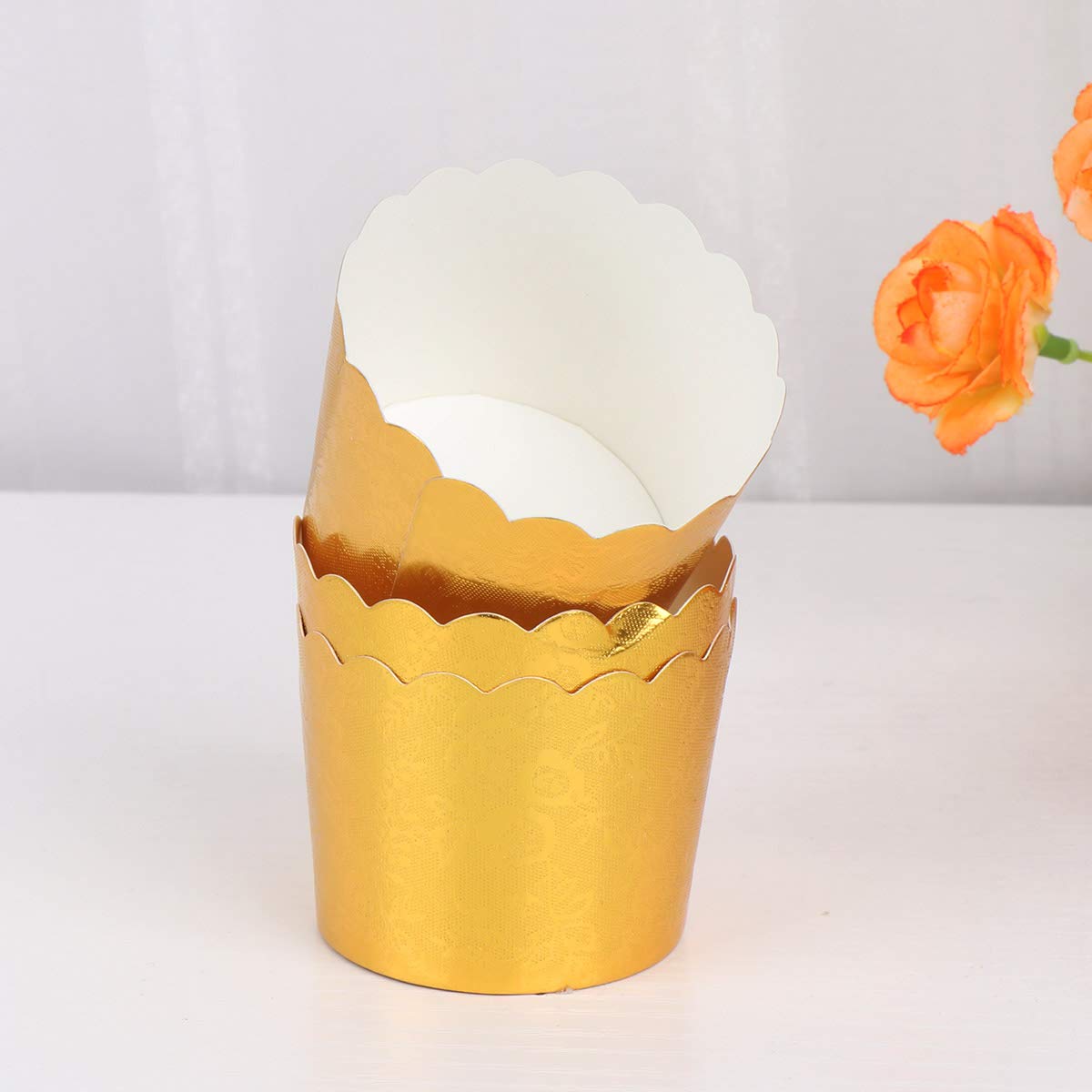 DOITOOL 100pcs Yellow Gold Cupcake Liners - Wedding Baking Cups, Dessert Wrappers & Small Baking Paper Sleeves for Cupcake Pans | Perfect for Birthday Parties, Baby Showers & Holiday Baking