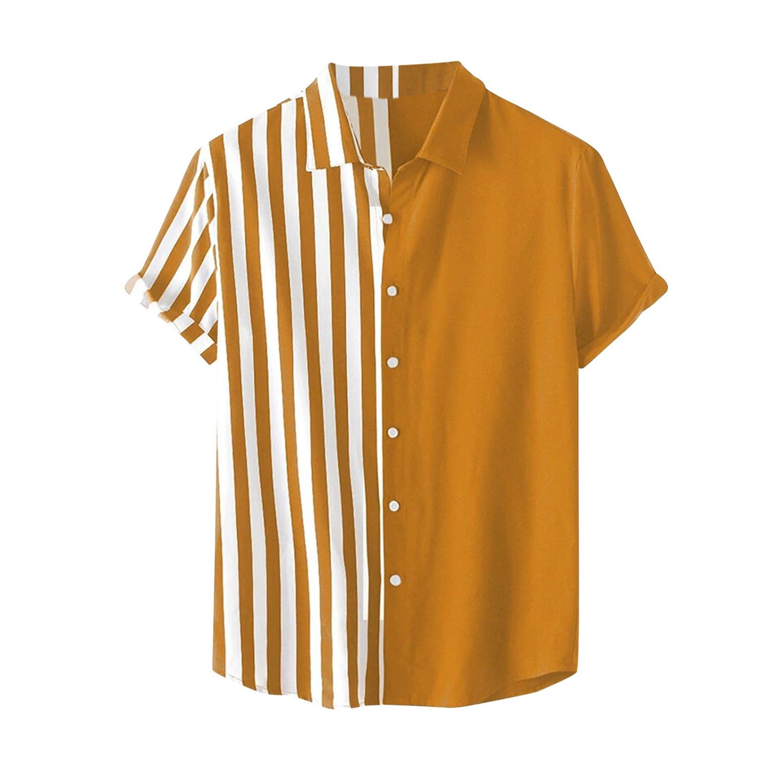 **Men's Retro Floral Hawaiian Shirts | Tie-Dye Short Sleeve Button Down Beach Shirts | Funky Paisley Printed Graphic Tees | Yellow | Medium | Perfect for Summer Vacations, Beach Parties & Casual Outings**