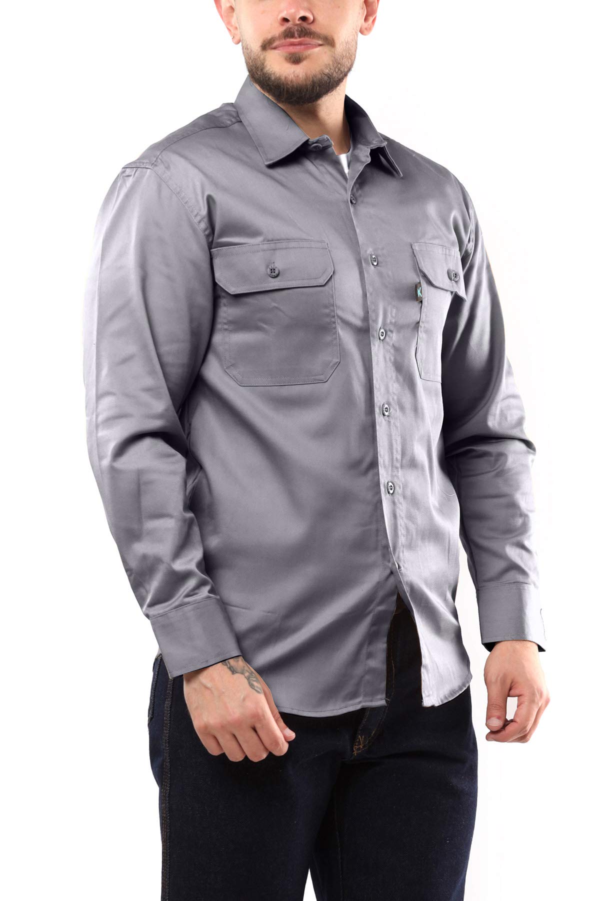 Kolossus Men's Lightweight Cotton Blend Long Sleeve Work Shirt with Pockets - Durable & Comfortable for Construction, Outdoor Jobs & Casual Wear