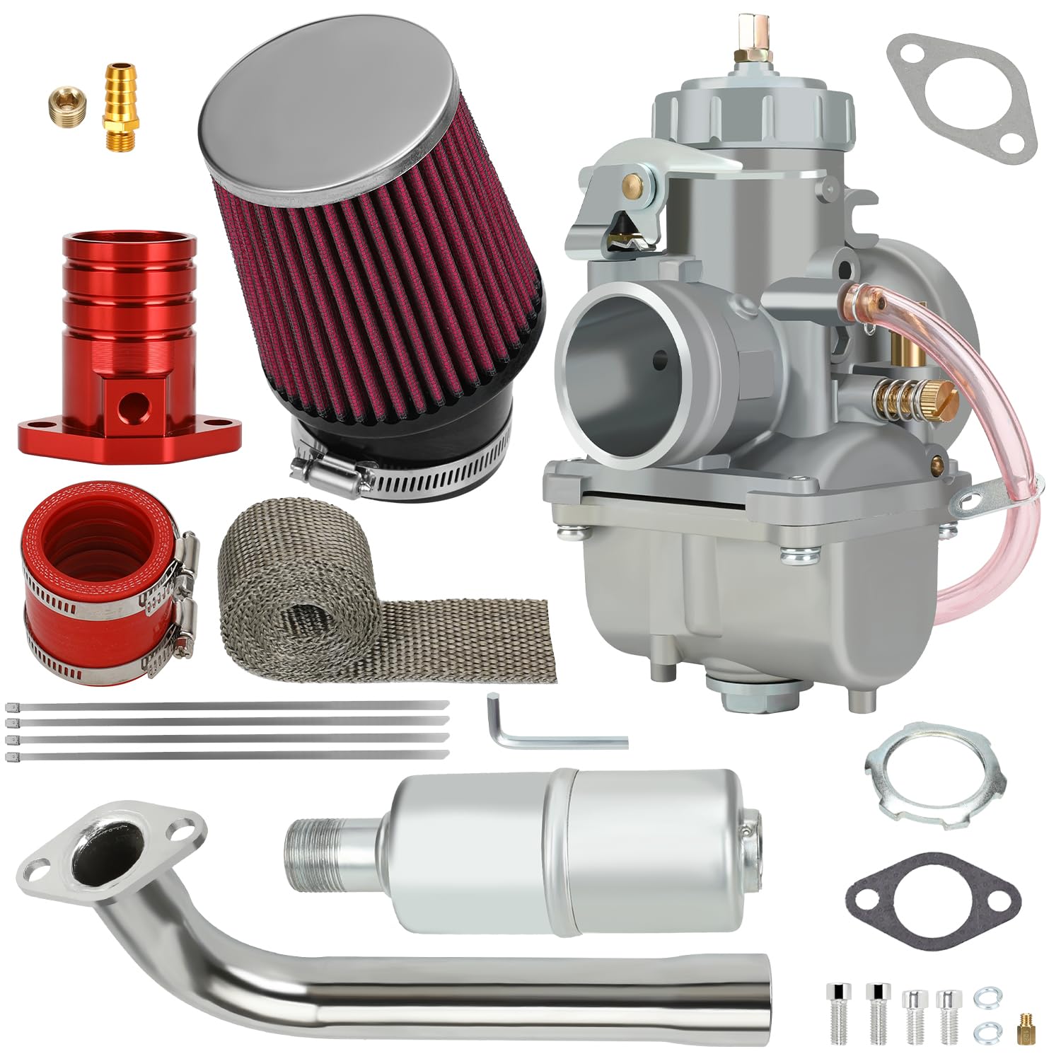 VM34 Carburetor & Intake Exhaust Kit for Predator 301cc 420cc GX390 GX340 GX270 Engines - Compatible with 13HP 15HP Mini Bikes, Go Karts, Lawn Mowers & Water Pumps - High Performance Replacement Parts for Small Engine Repair & Maintenance