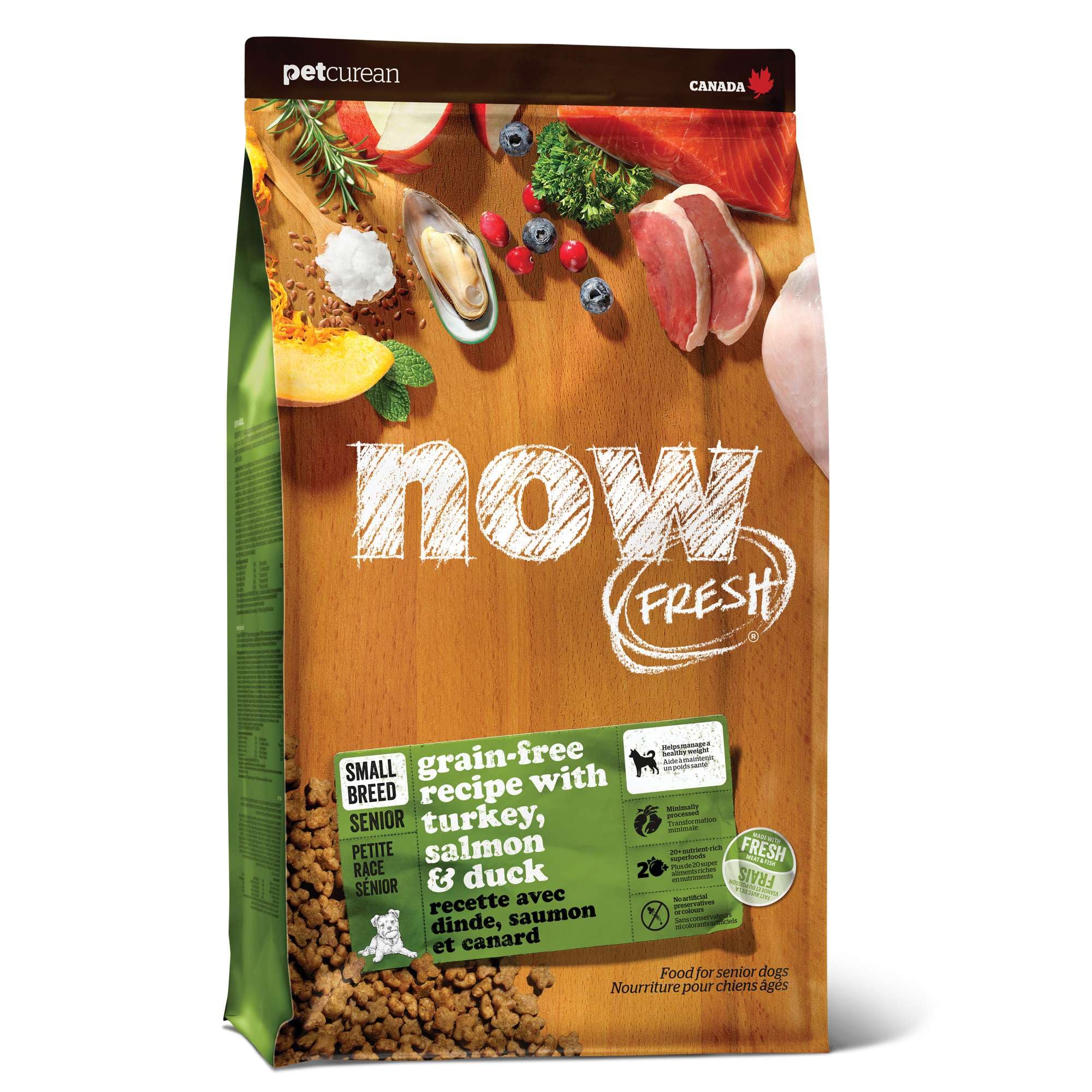 Now Fresh Grain-Free Dry Dog Food for Small Breeds - Senior Recipe with Real Turkey, Salmon & Duck - 22 lb Bag | Perfect for Aging Small Dogs with Sensitive Stomachs & Joint Care Needs