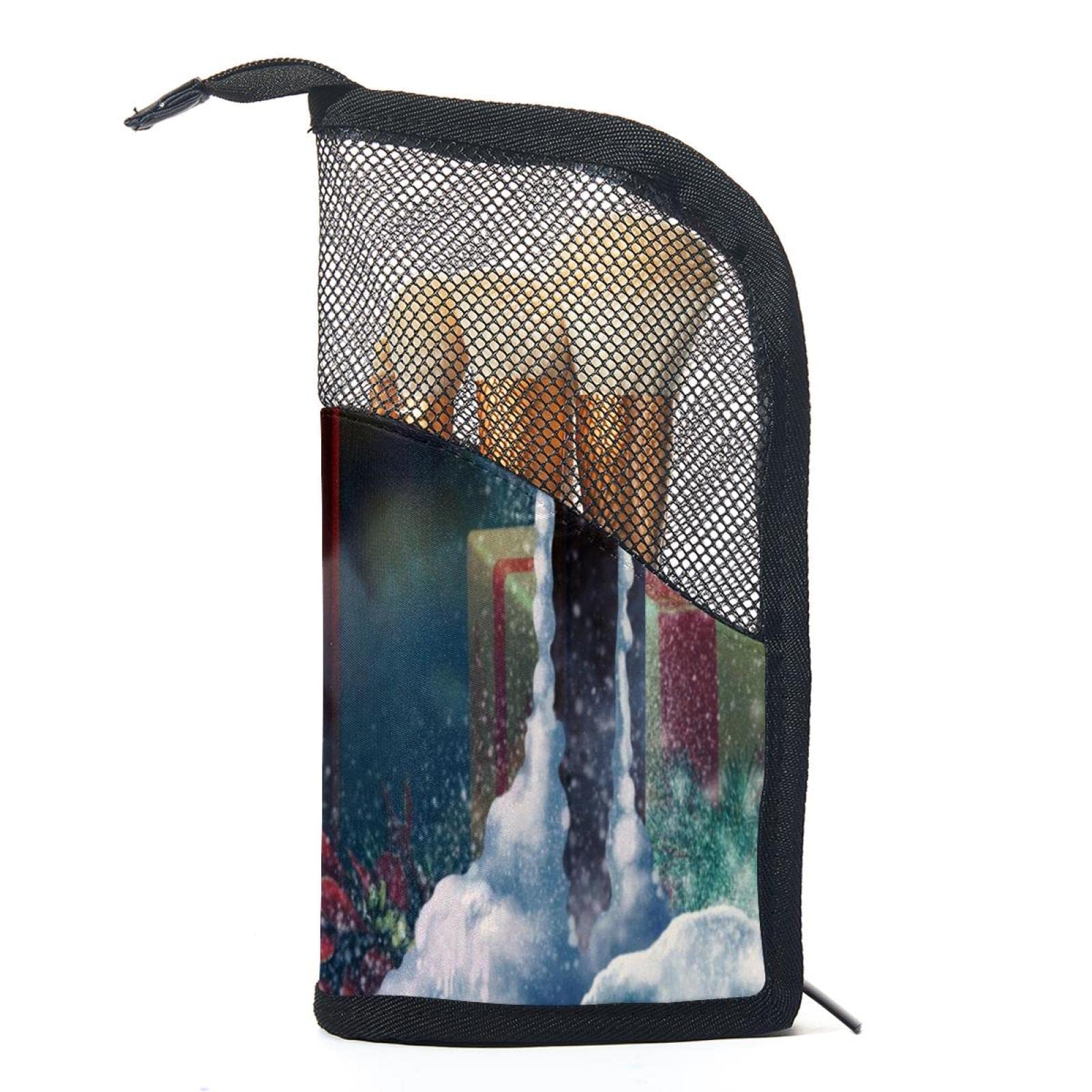 12-Piece Makeup Brush Organizer Bag with Portable Holder Case - Perfect for Travel, Home Storage & Christmas Gifts (Winter Snow Candle Design)
