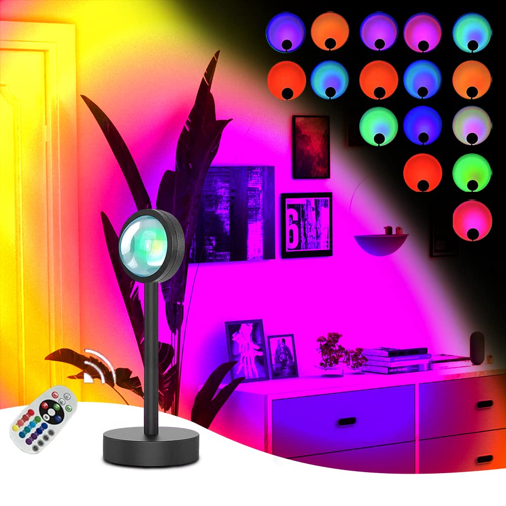 16-Color LED Sunset Lamp Projector with Remote Control - Rainbow Sunset Light for Home Decor, Bedroom, Living Room, Party | Floor Stand Night Light for Relaxation & Mood Lighting