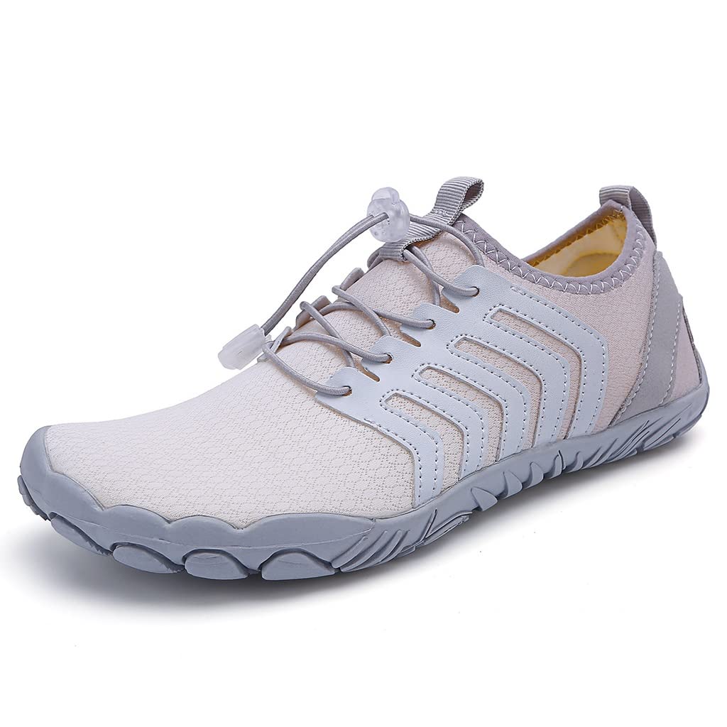 **XyyrYS Men's & Women's Quick-Dry Water Shoes for Beach, Swimming, Surfing, Yoga & Water Aerobics - Lightweight Aqua Socks (White Gray, Size 39) - Perfect for Pool, Ocean & Outdoor Water Activities**