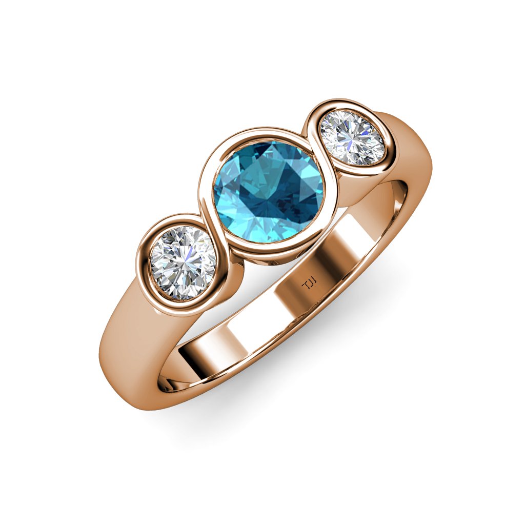 1.95ct London Blue Topaz & Diamond Infinity Three Stone Ring in 14K Rose Gold (SI2, G) - Elegant Anniversary Gift for Her, Wedding Jewelry, Engagement Promise Ring