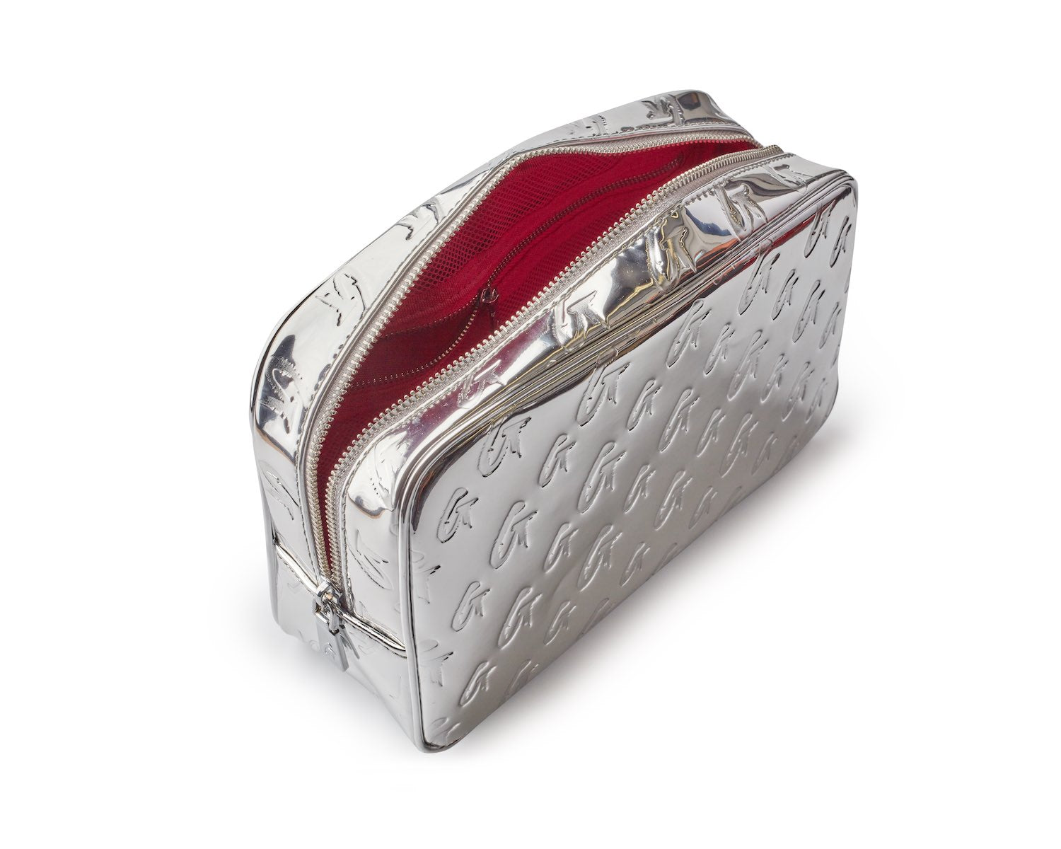 Small Metallic Monogram Toiletry Bag - Silver Travel Cosmetic Case for Women & Men - Perfect for Gym, Vacation, and Business Trips