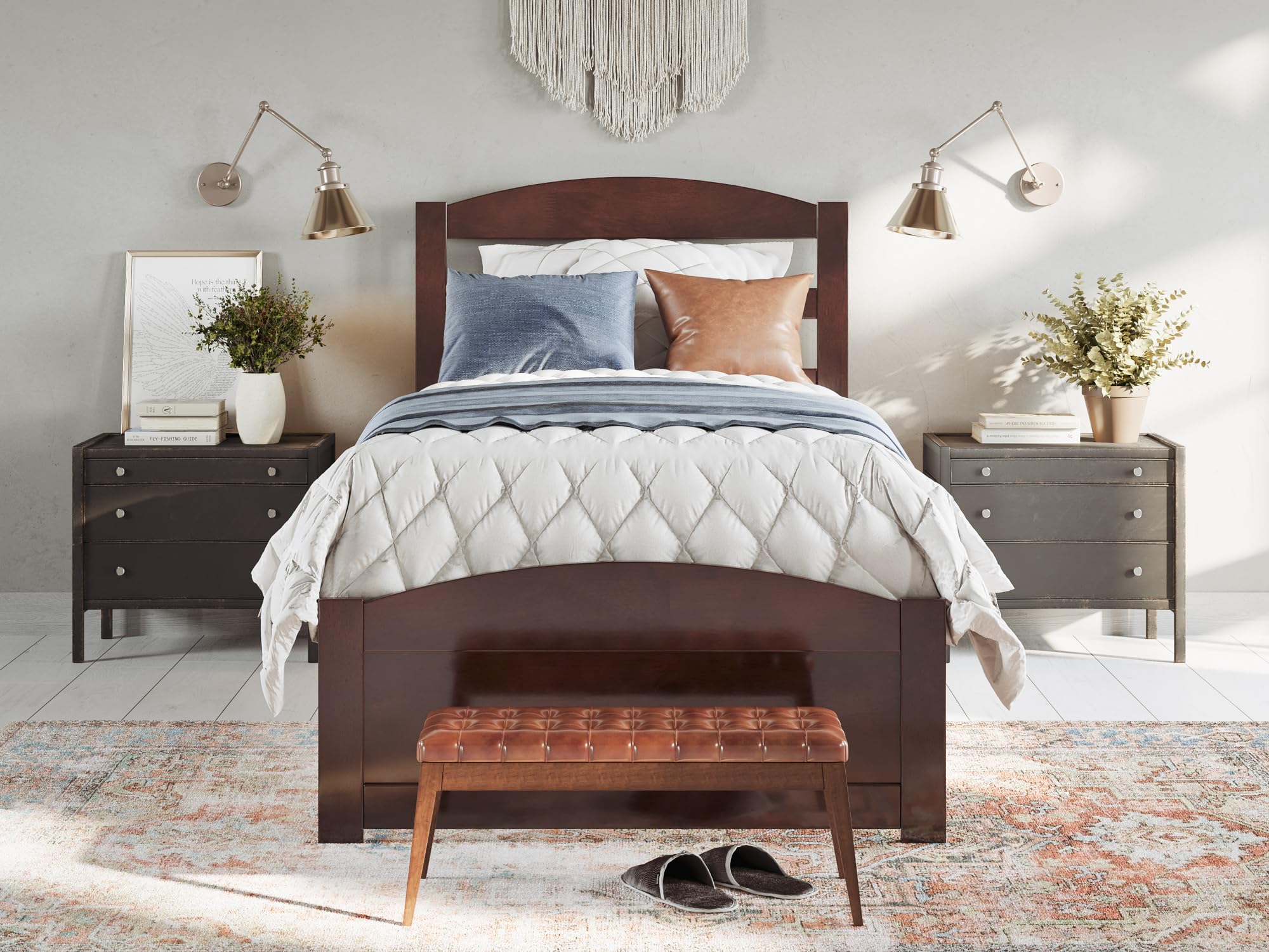 AFI Warren Twin XL Platform Bed with Footboard, Twin XL Trundle & USB Charging - Walnut Finish - Space-Saving Bedroom Solution for Small Rooms, Guest Rooms & Dorm Living