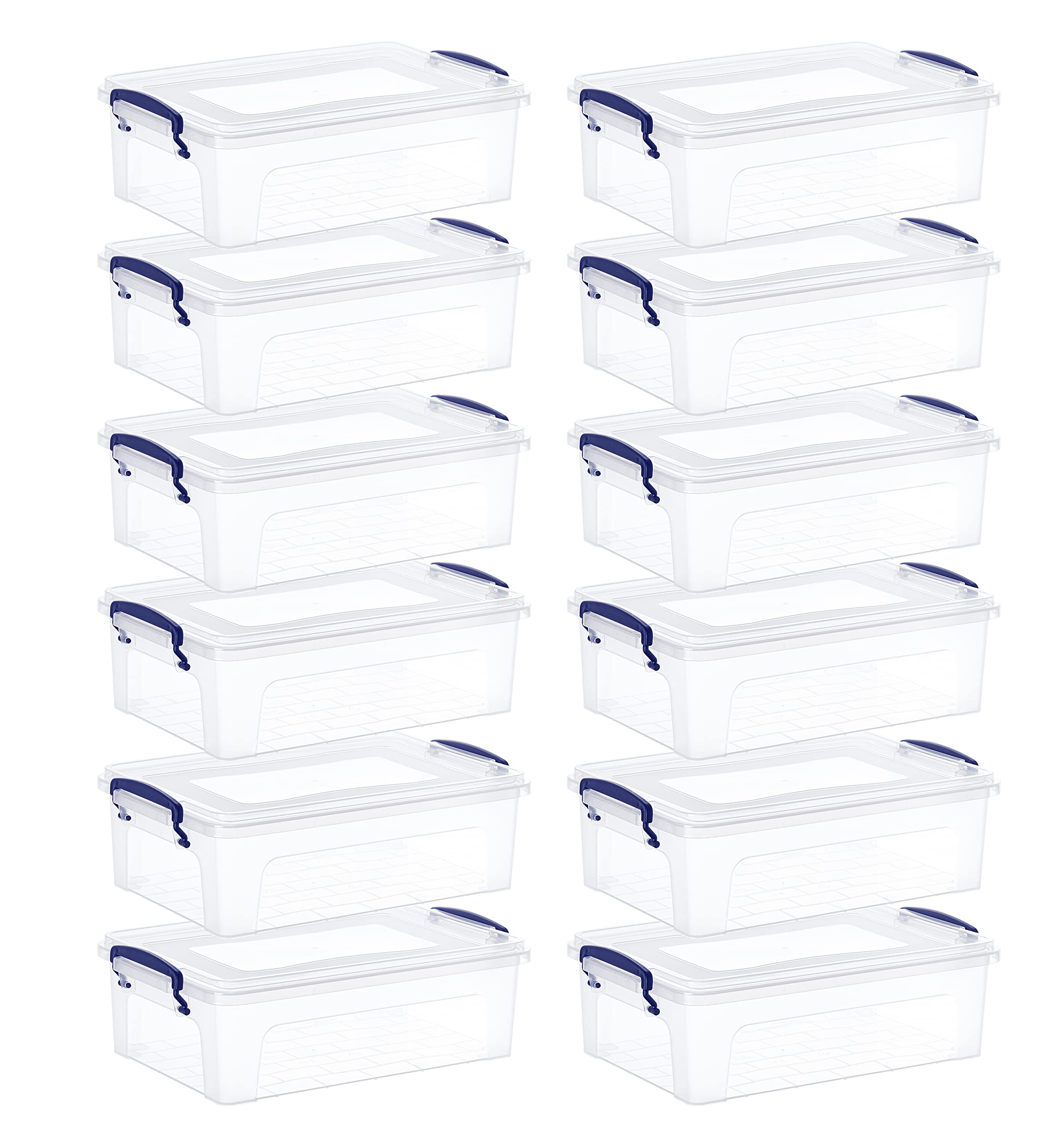 Superio Clear Plastic Storage Bins with Lids - 6.25 Quart Small Stackable Organizer Boxes with Locking Latches & Handles (12 Pack) for Home, Office, Closet, Pantry & Toy Organization