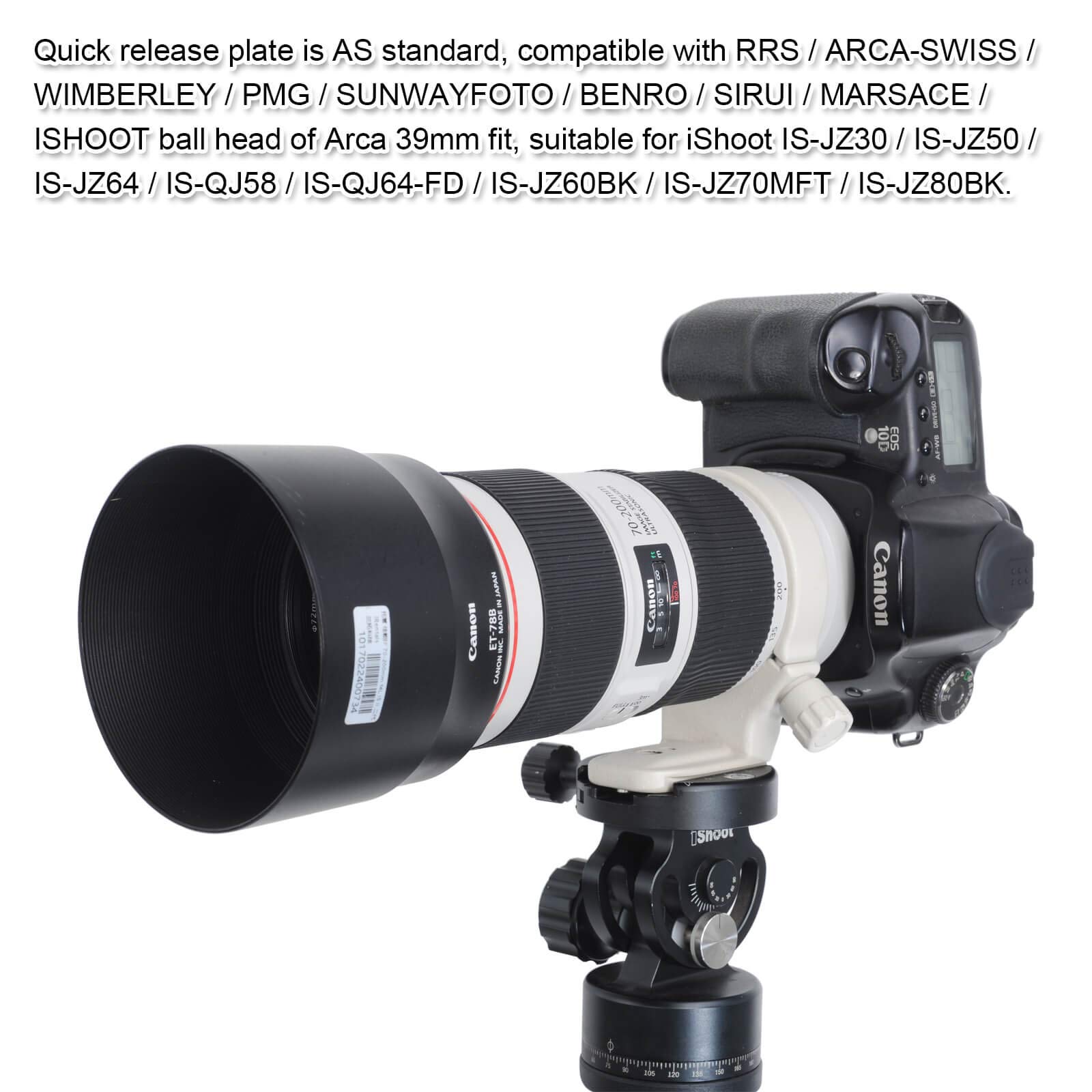 iShoot 65.5mm Tripod Mount Ring Lens Collar Support for Canon EF 70-200mm f/4L USM, 80-200mm f/2.8L & 400mm f/5.6L - Arca-Swiss Quick Release Plate Compatible with Tripod Ball Head - Perfect for Wildlife Photography, Sports Shooting & Travel Videography