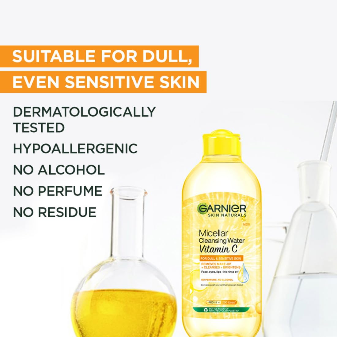Garnier Skin Naturals Cleansing & Brightening Micellar Water with Vitamin C, 125 ml - Gentle Makeup Remover for Daily Skincare Routine
