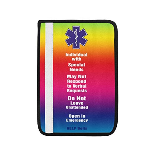 Rainbow Seat Belt Cover for Special Needs - Medical Alert & Information ID Tag - Best Gift for Kids with Autism or Disabilities - Perfect for Car Safety & Daily Use