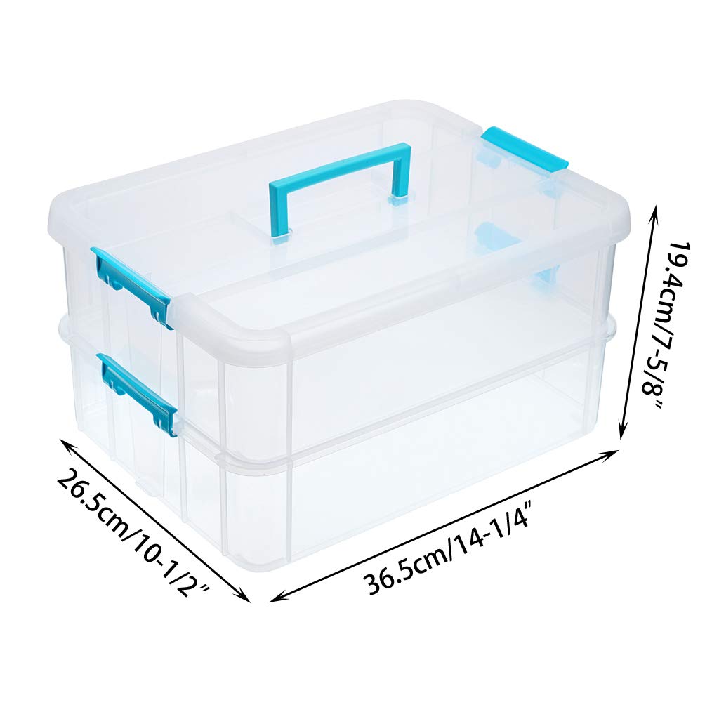 BTSKY 2 Layer Stackable Plastic Storage Box with Handle - Portable Organizer for Stationery, Art Supplies, Jewelry & Beauty Products - Perfect for Home, Office & Craft Room Organization (Blue)