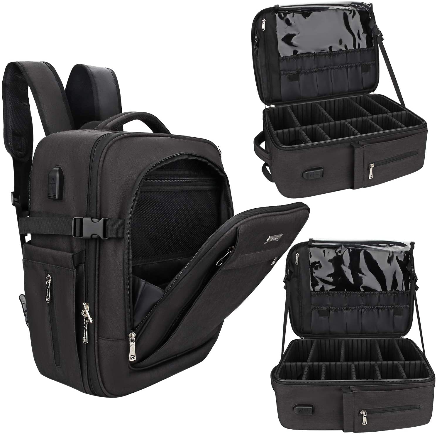 Relavel Large Waterproof Makeup Backpack for Women - Professional Cosmetic Storage Organizer & Travel Bag for Makeup Artists | Perfect for Salon, Air Travel, and On-the-Go Beauty Essentials