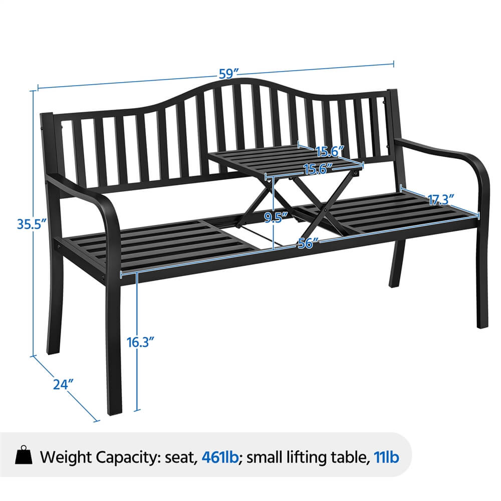 Yaheetech Outdoor Patio Bench with Middle Table - Durable Garden Bench for Backyard, Deck, or Porch - Perfect for Relaxing and Entertaining Guests