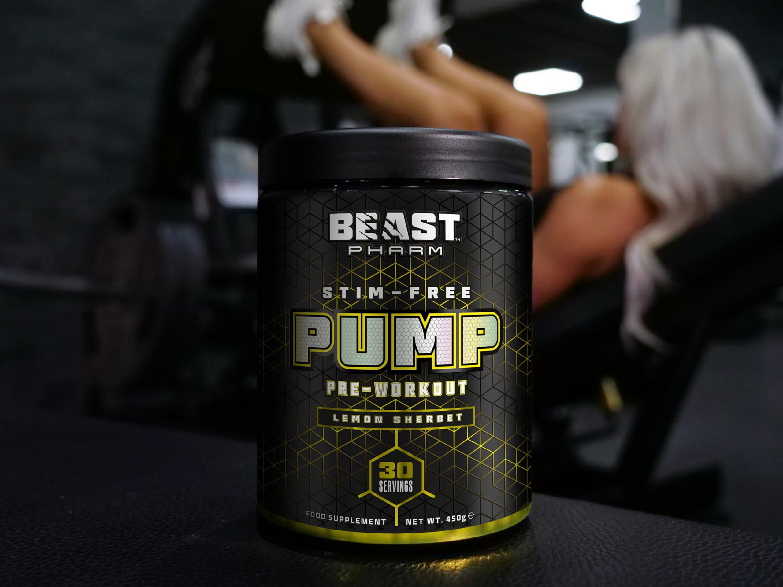 Beast Pharm STIM FREE PUMP Pre Workout Supplement - 450g Lemon Sherbet Flavor | Non-Stimulant Muscle Pump & Performance Enhancer for Gym, Bodybuilding & Fitness Training