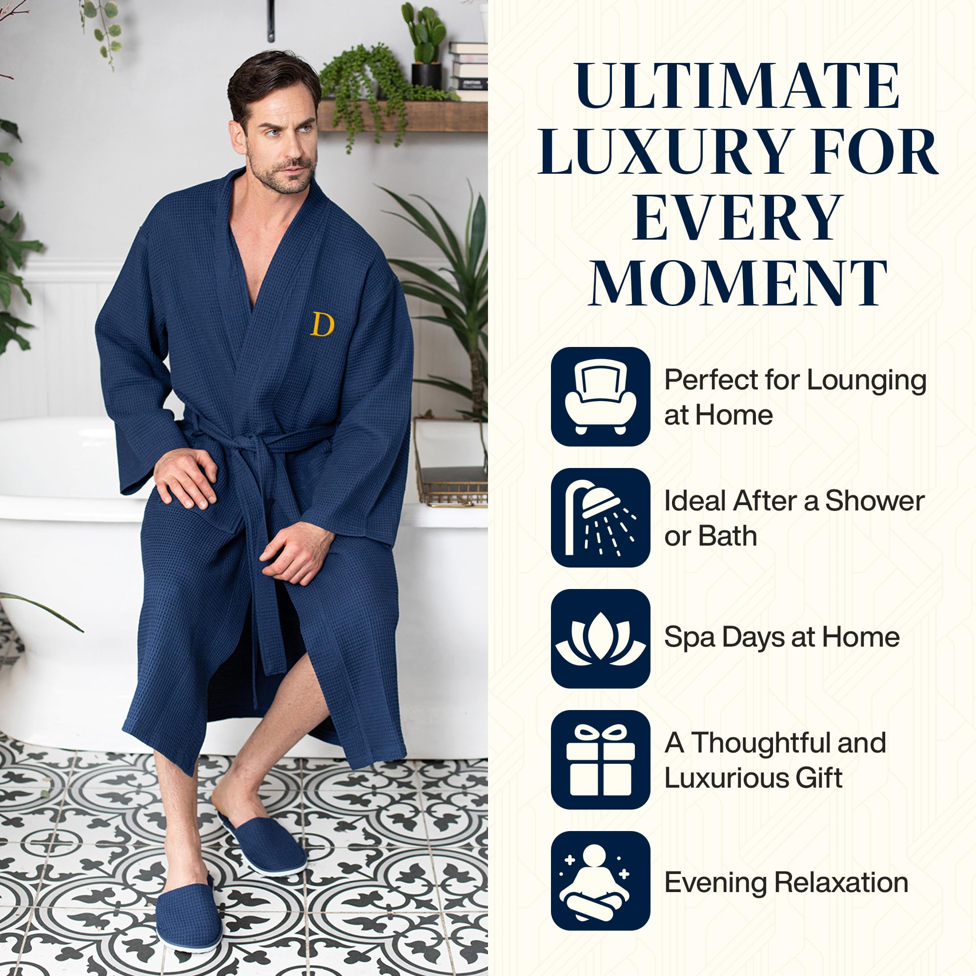 Premium Men's Cotton Waffle Bath Robe - Ultra Soft SPA Luxury Linen Robe for Relaxation at Home, After Shower & Spa Days