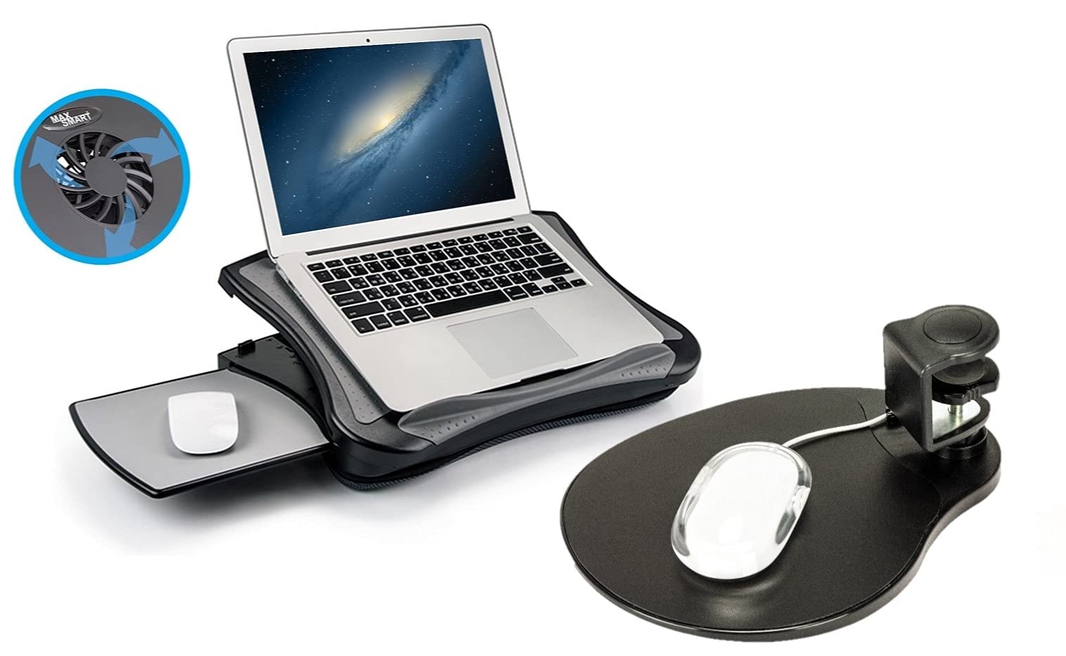 Ergonomic Clip-On Mouse Pad & Laptop Stand with Detachable Wrist Rest - Perfect for Office, Home & Travel Workspaces