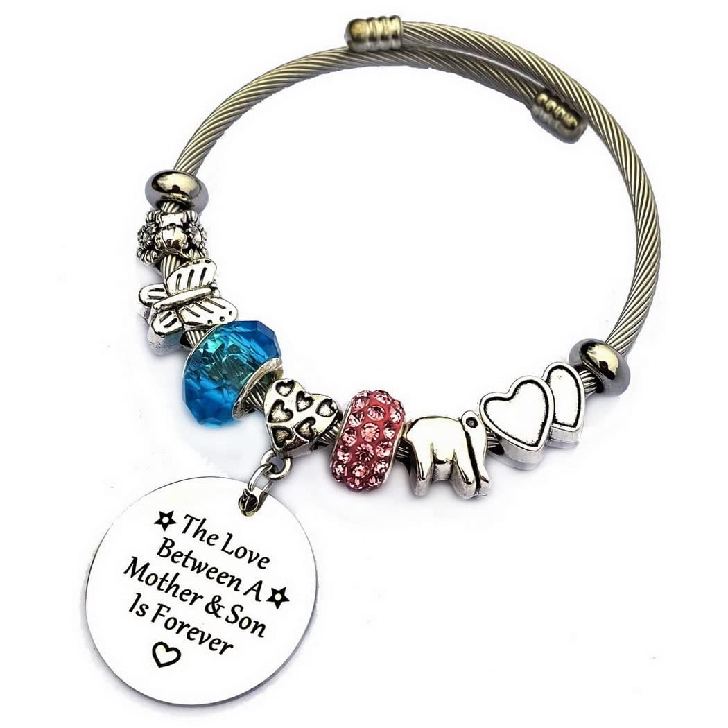 Mother Son Bracelet Gift - Forever Love Charm Bangle for Mom Birthday Christmas