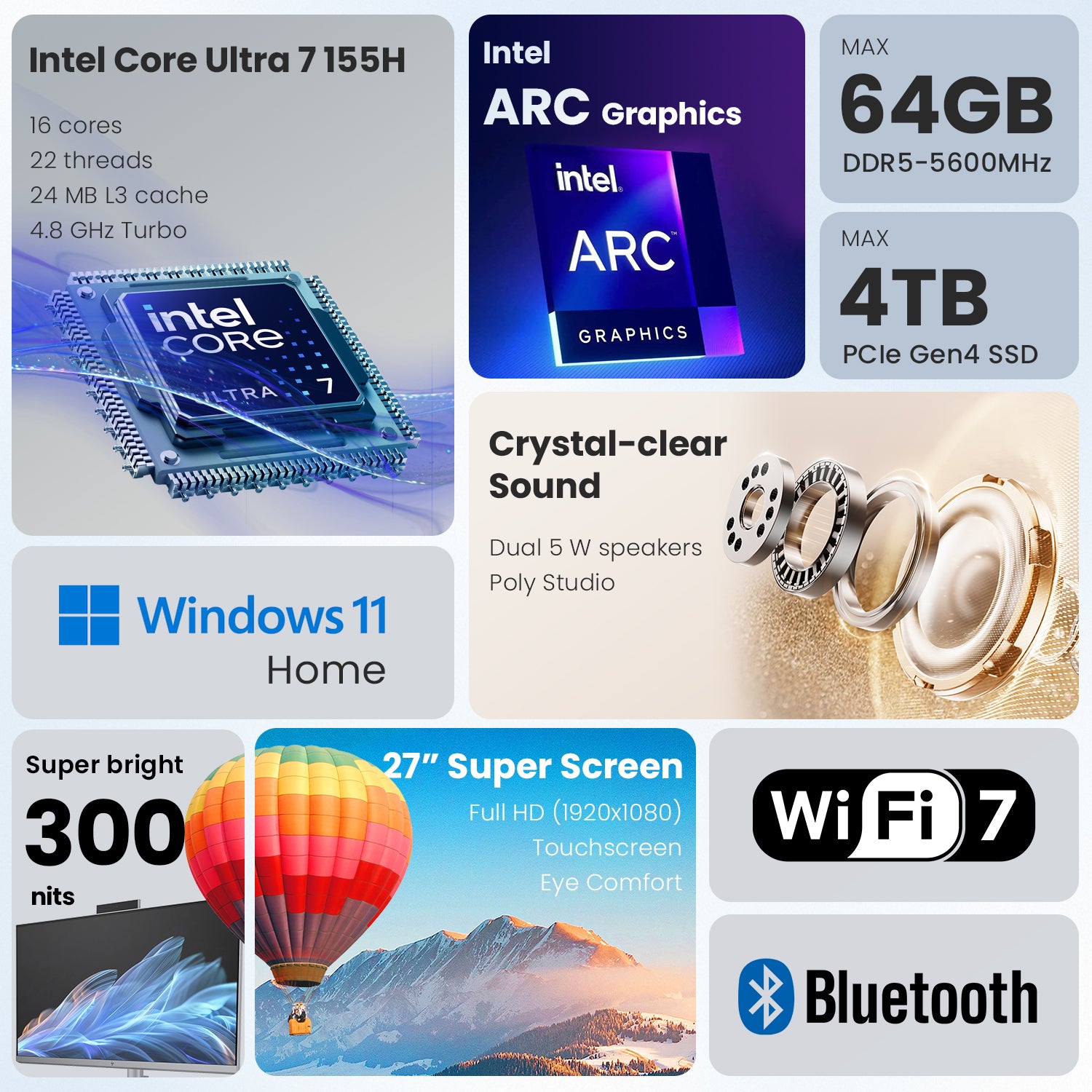 HP OmniStudio X 27 All-in-One PC - Intel Core Ultra 7, 16GB RAM, Intel Arc Graphics, 512GB SSD, Windows 11 Home, 60Hz Display, Silver | Powerful Desktop Computer for Home Office, Gaming & Creative Work