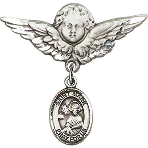 Sterling Silver Baby Badge Pin - St. Mark the Evangelist Charm & Angel Wing Pendant - Perfect for Christening Gifts, Baby Blessings & Religious Ceremonies