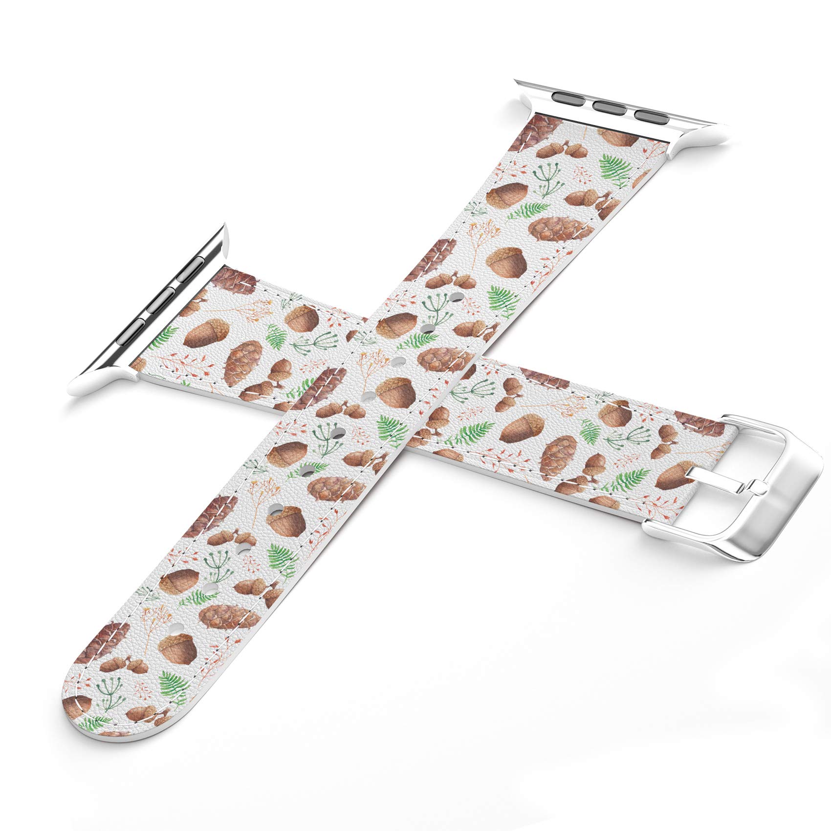 Apple Watch Bands Compatible with Series 7/6/5/4/3/2/1/SE - 38-45mm Cute Acorn Forest Print PU Leather Strap with Matching Phone Case - Perfect for Outdoor Adventures, Hiking & Nature Lovers
