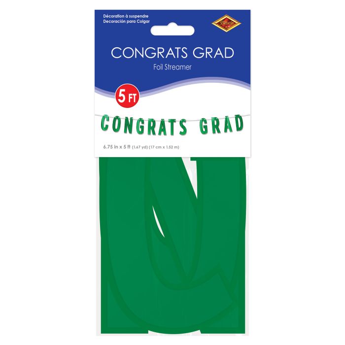 12 Pack Beistle Green Foil Graduation Streamers - Congratulations Grad Party Decorations for Graduation Ceremony, Commencement Party & School Celebrations