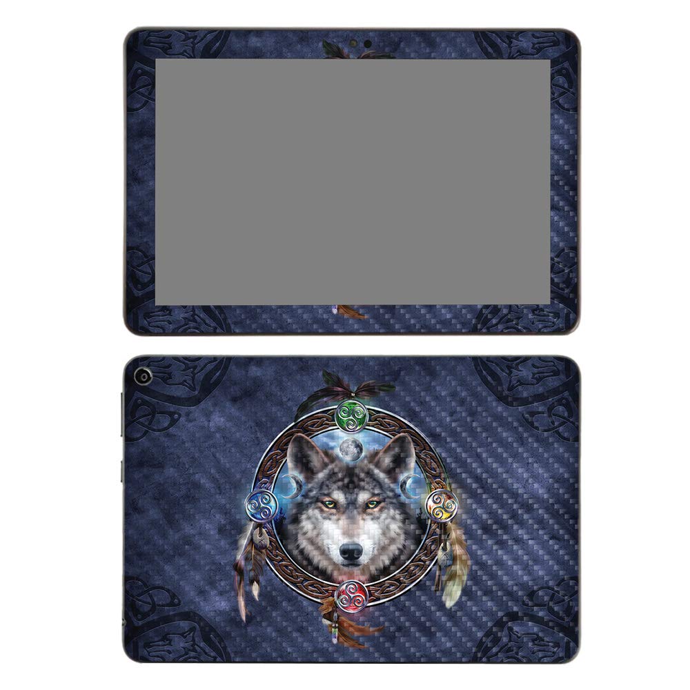 MightySkins Carbon Fiber Skin for Amazon Fire HD 8 (2020) - Wolf Dreamcatcher Design | Protective Durable Textured Cover | Easy to Apply Removable Vinyl Decal | Made in USA | Perfect for Home, Office & Travel Use