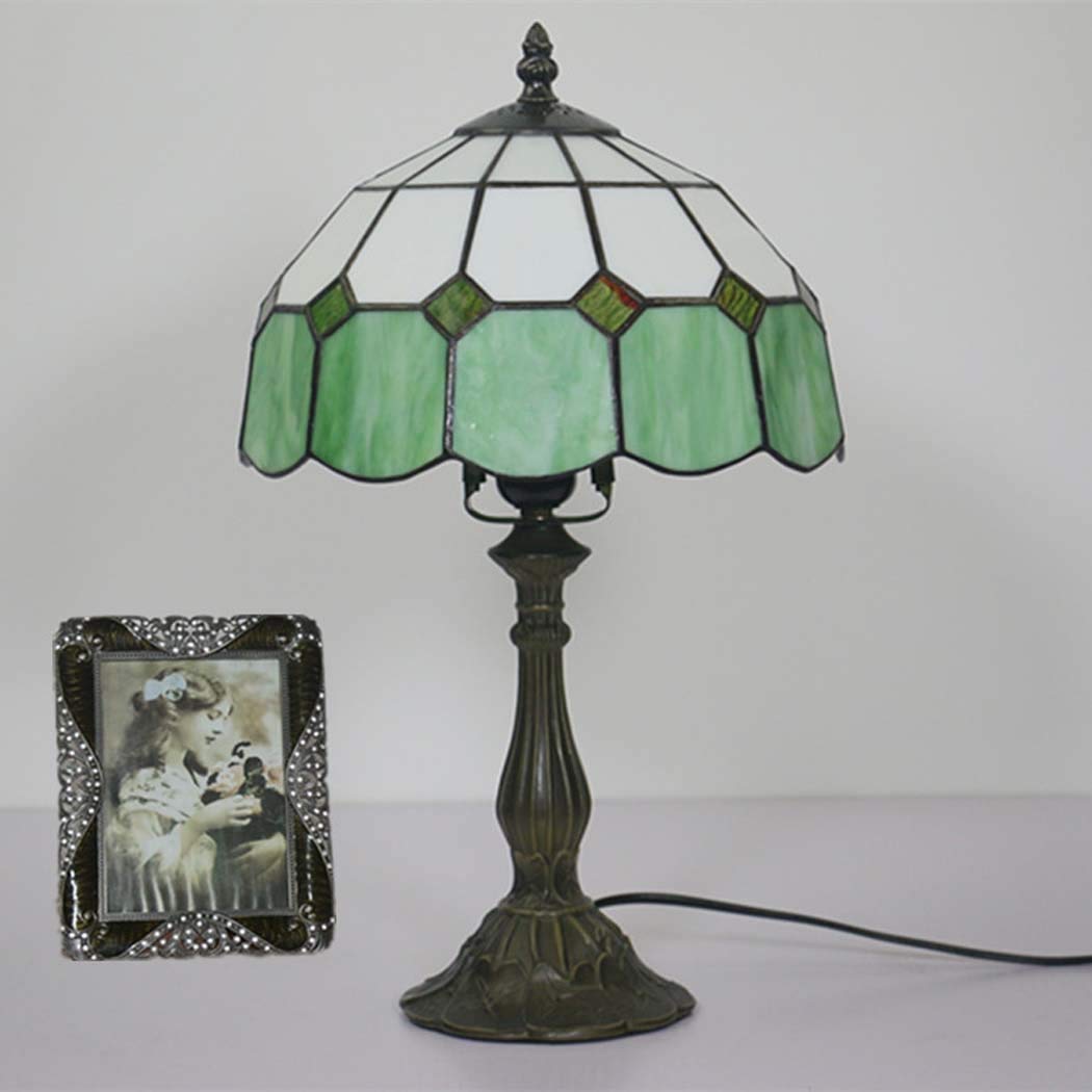 10 Inch Tiffany Style Table Lamp - Mediterranean Stained Glass Desk Lamp for Living Room & Bedroom - E27 Base, Max 40W - Green Decorative Bedside Lamp - Perfect for Home Office, Dorm, or Reading Nook