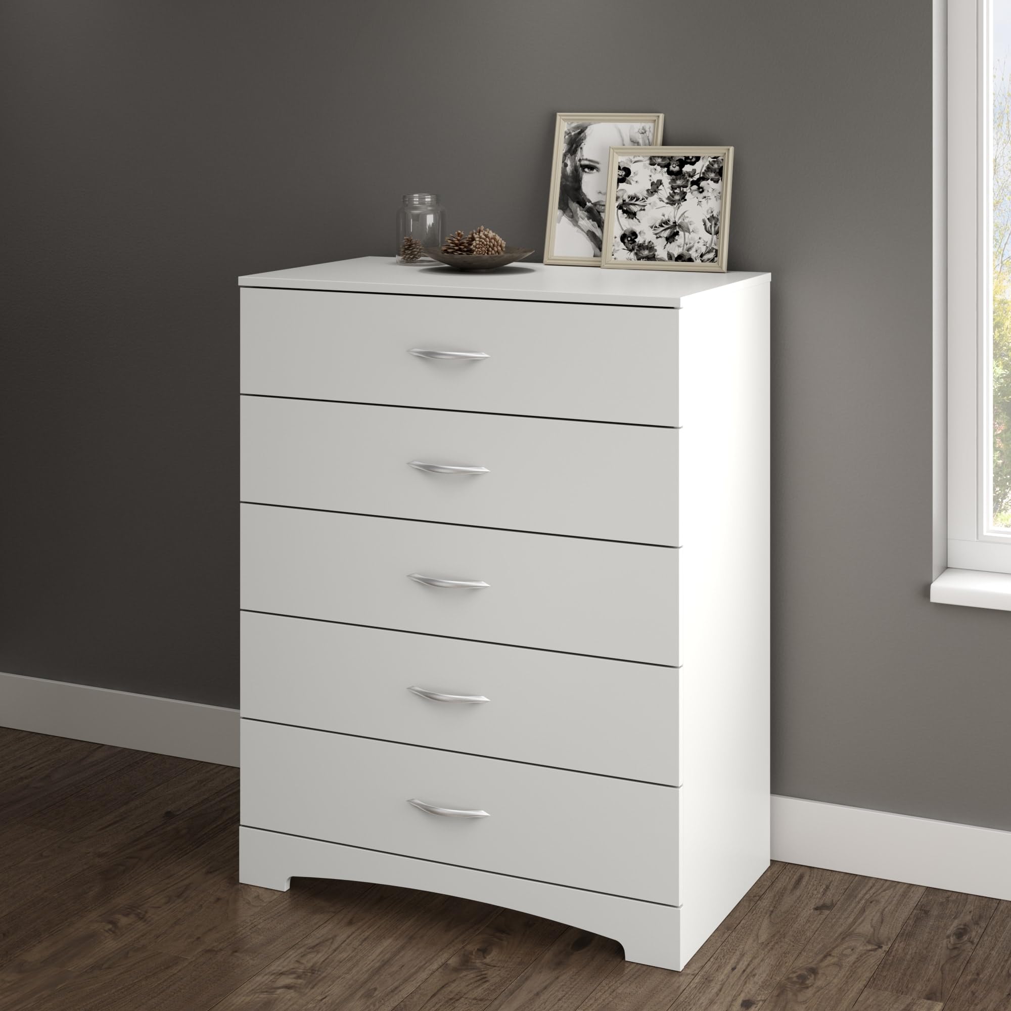South Shore Step One 5-Drawer Chest Dresser - Pure White Wooden Storage for Bedroom, Nursery & Kids Room Organization