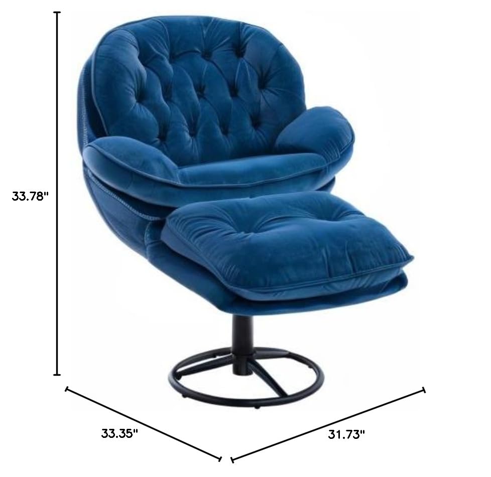 Velvet Swivel Accent Chair with Ottoman - Modern Living Room Lounge Chair with Footrest - Comfortable Reading & Relaxation Chair for Home Office, Bedroom, or Apartment Decor