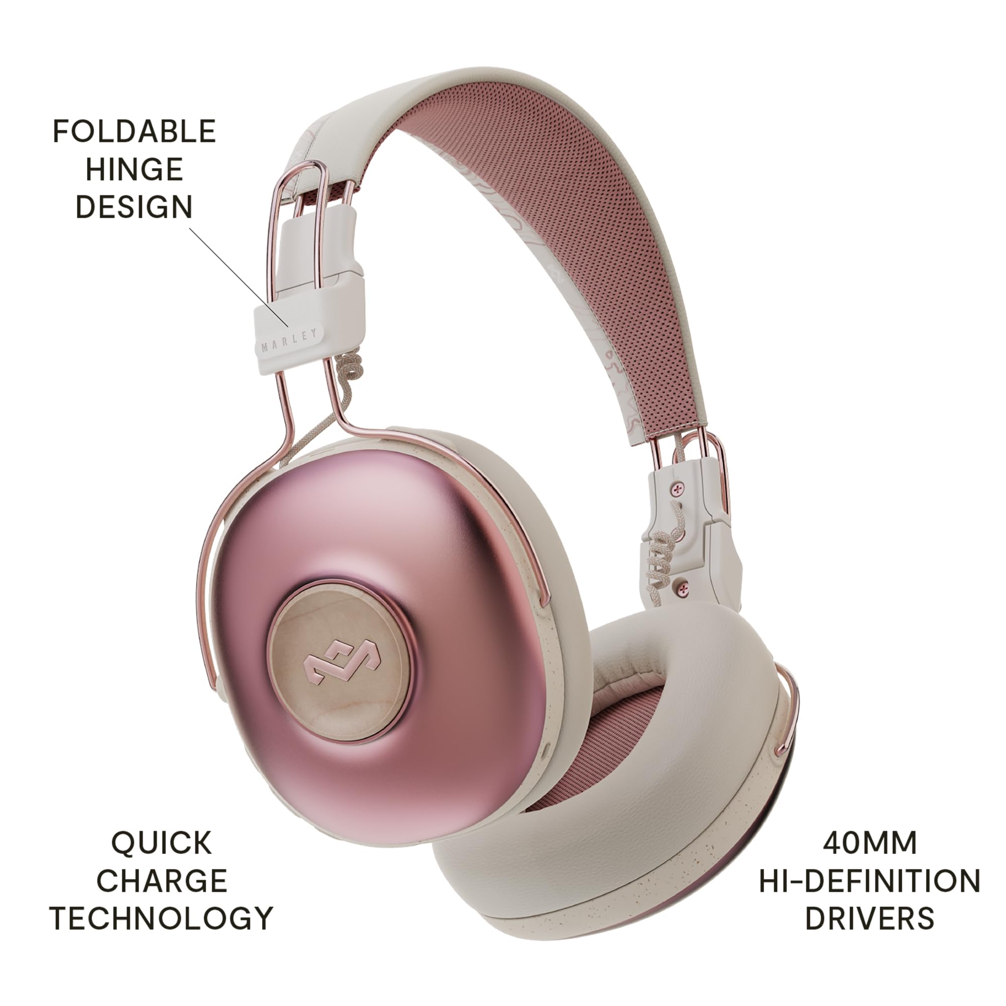House of Marley Positive Vibration Over-Ear Wireless Bluetooth Headphones - 34 Hours Playtime, Built-in Mic, Noise Isolation, Eco-Friendly Materials (Copper) - Perfect for Travel, Workouts & Home Listening