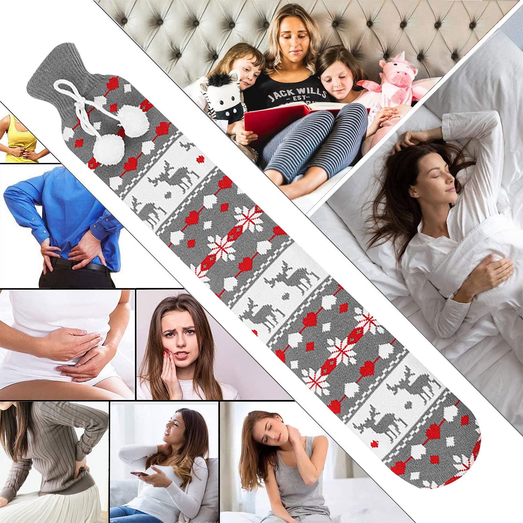 Abnaok Hot Water Bottle with Soft Cover - Natural Rubber for Neck, Shoulder & Body Pain Relief