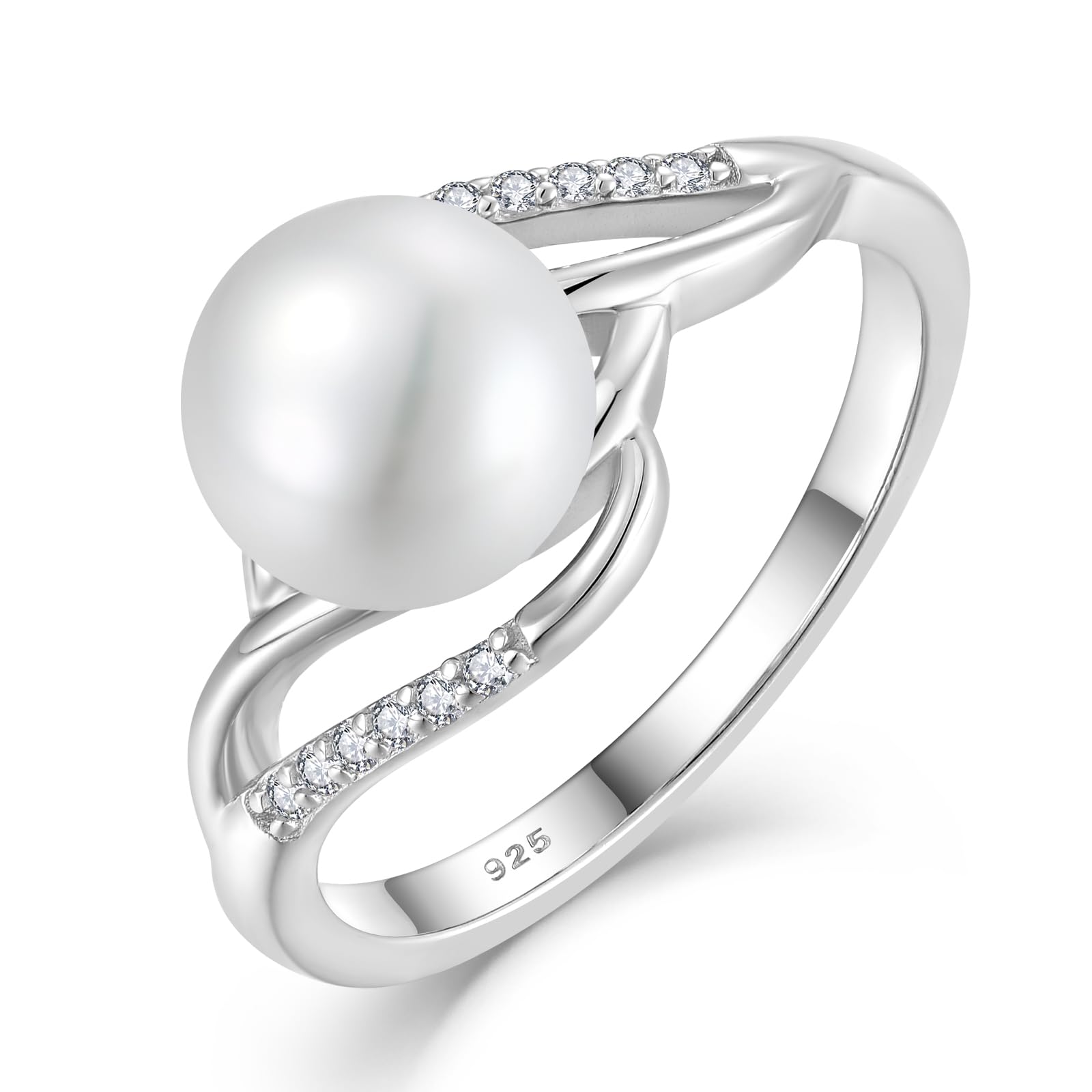 925 Sterling Silver Freshwater Pearl Rings for Women - Elegant CZ Accent Rings for Wedding, Engagement & Anniversary Gifts - Perfect for Bridal, Party & Special Occasions