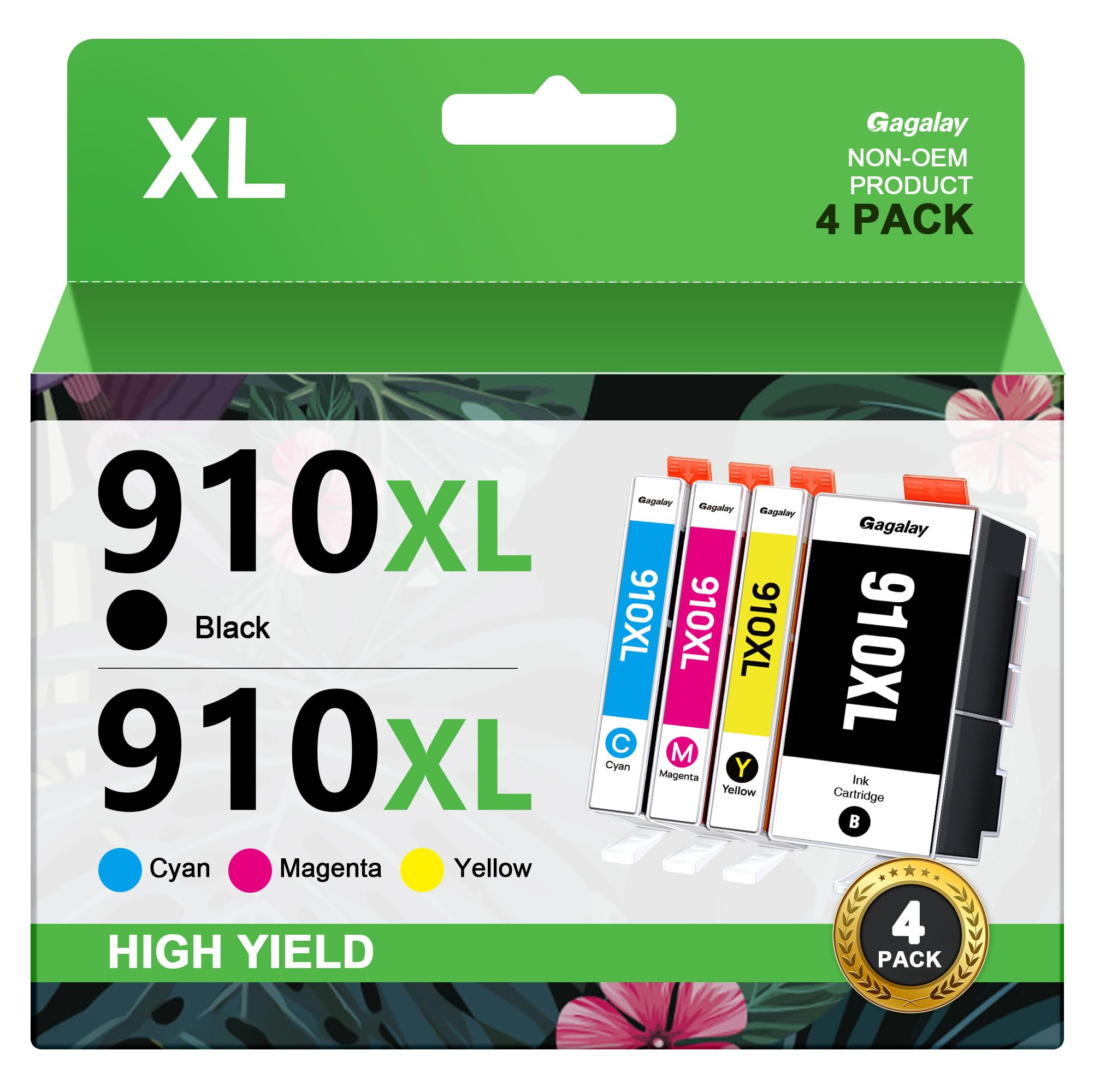 HP 910XL Ink Cartridges 4-Pack - Replacement for HP 910XL, Compatible with HP 8020, 8022, 8025, 8028, 8030 Printers - High Yield Printing for Home & Office Use