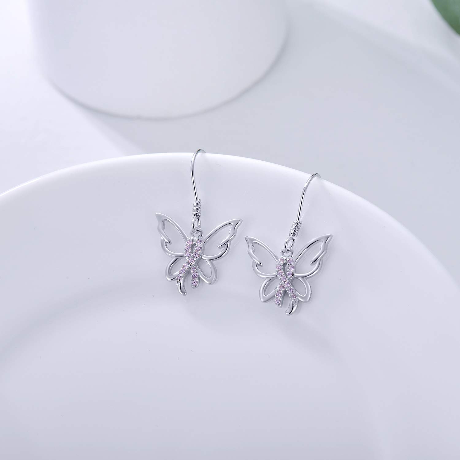 Pink Ribbon Earrings for Breast Cancer Awareness - 925 Sterling Silver Cross Dangle Earrings - Thoughtful Gifts for Survivors & Supporters - Perfect for Fundraisers, Awareness Events & Everyday Wear