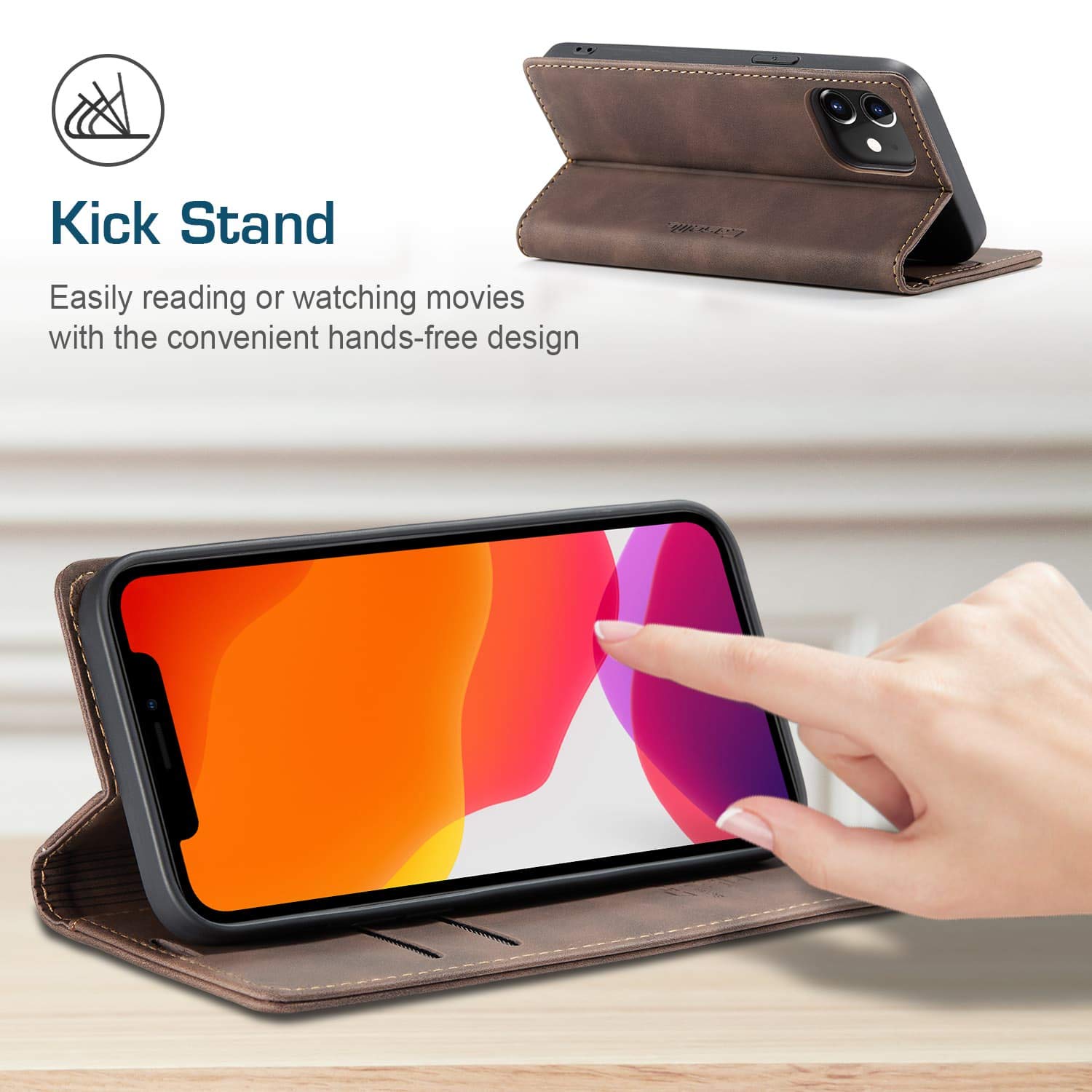 Premium Leather Wallet Case for iPhone 12 Pro Max (6.7 inch, 2020) - Flip Cover with Magnetic Closure & Credit Card Slots | Coffee Brown | Business & Travel Protection