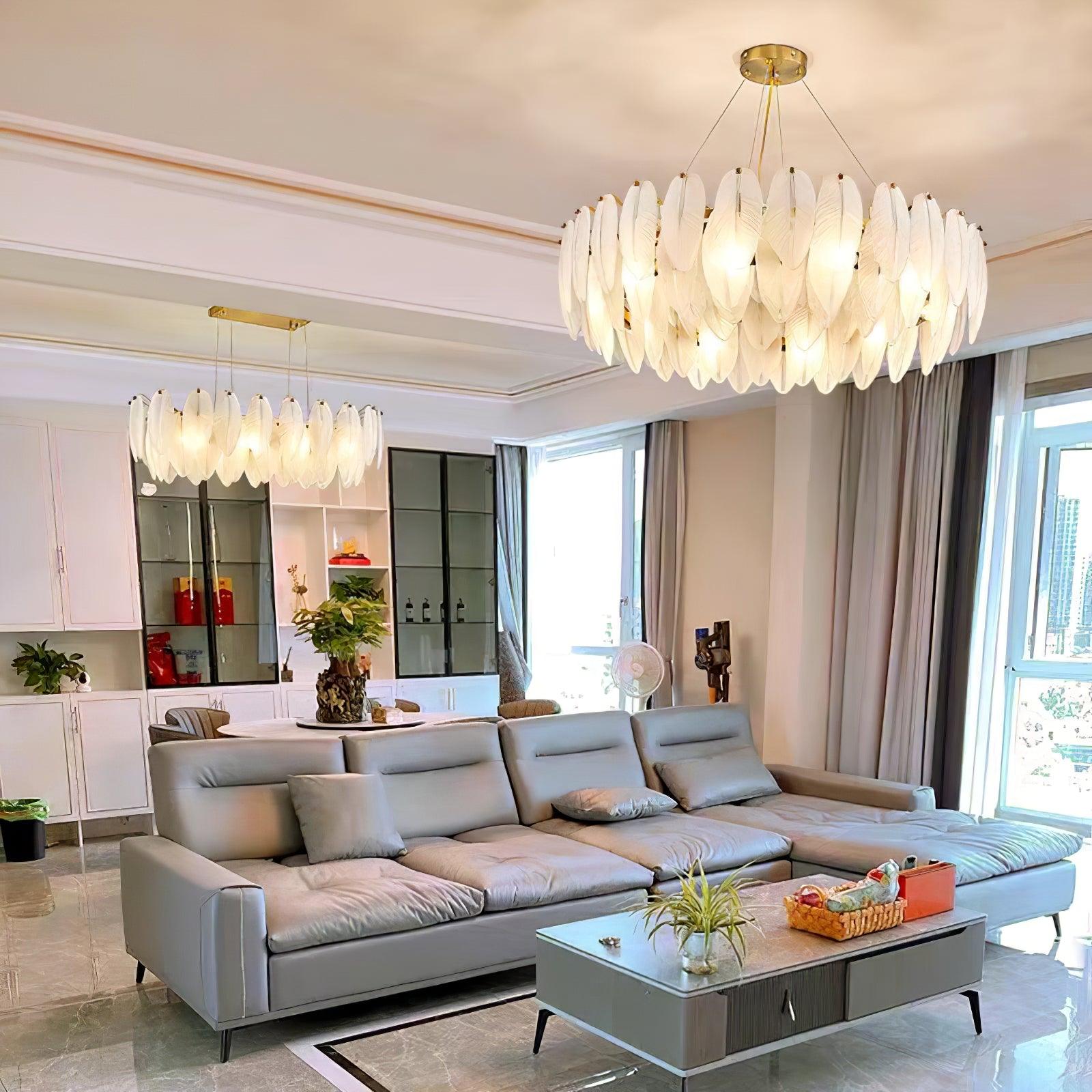 Elegant Glass Feather Chandelier - Modern Crystal Ceiling Light Fixture for Dining Room, Bedroom & Living Room Decor | Perfect for Home, Wedding & Restaurant Lighting