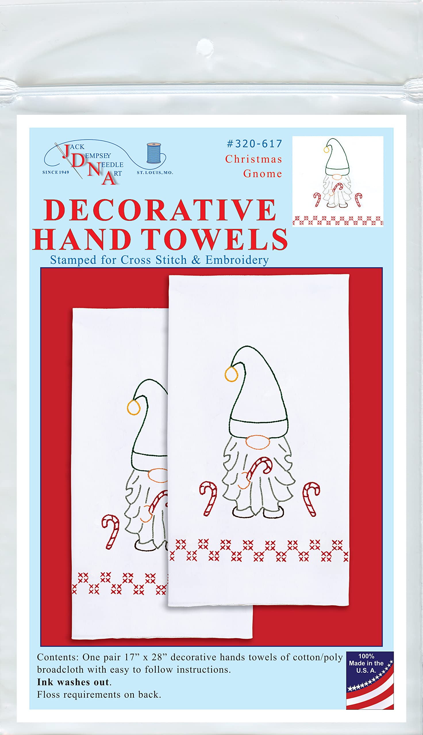 Jack Dempsey Christmas Gnome Hand Towel - White Cotton Kitchen Towel for Holiday Decor, Gift Giving & Festive Home Decorations